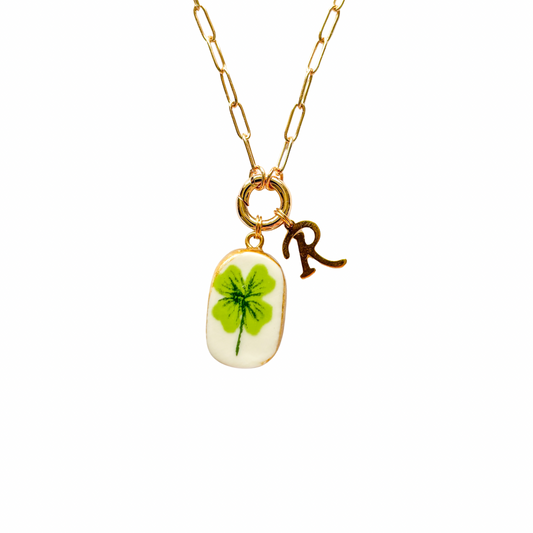 Ceramic Four Leaf Clover Personalised Necklace