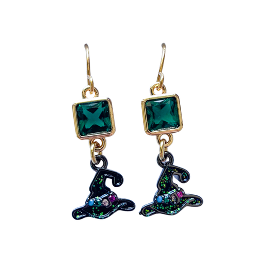 Black Glitter Witch Hat Earrings – Personalised Birthstone Halloween Jewellery