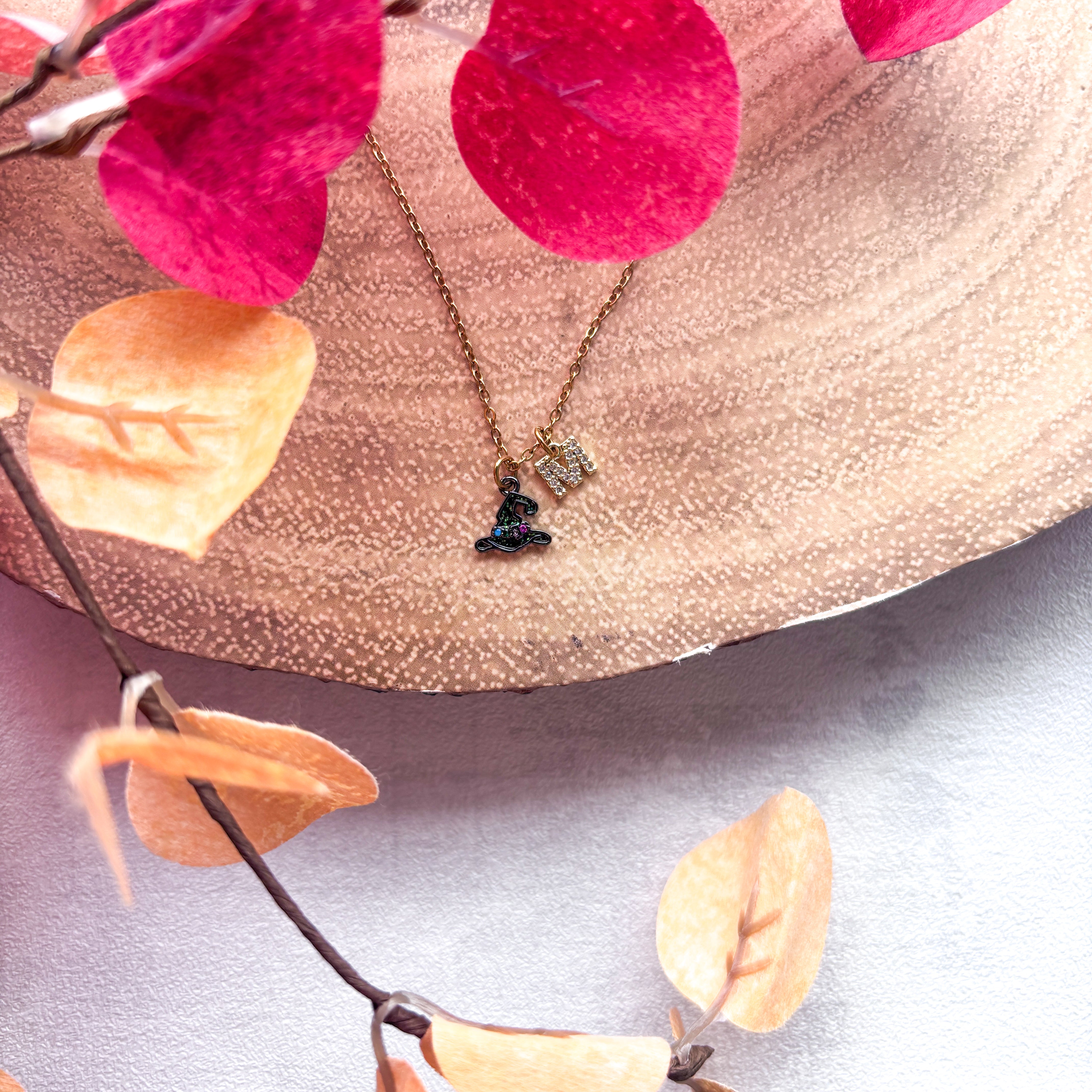 Black Glitter Witch Hat Necklace – Personalised Halloween Jewellery