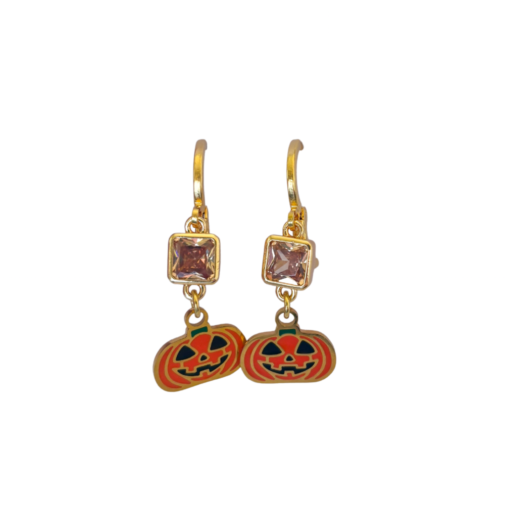 Pumpkin Birthstone Earrings – Enamel Halloween Jewellery