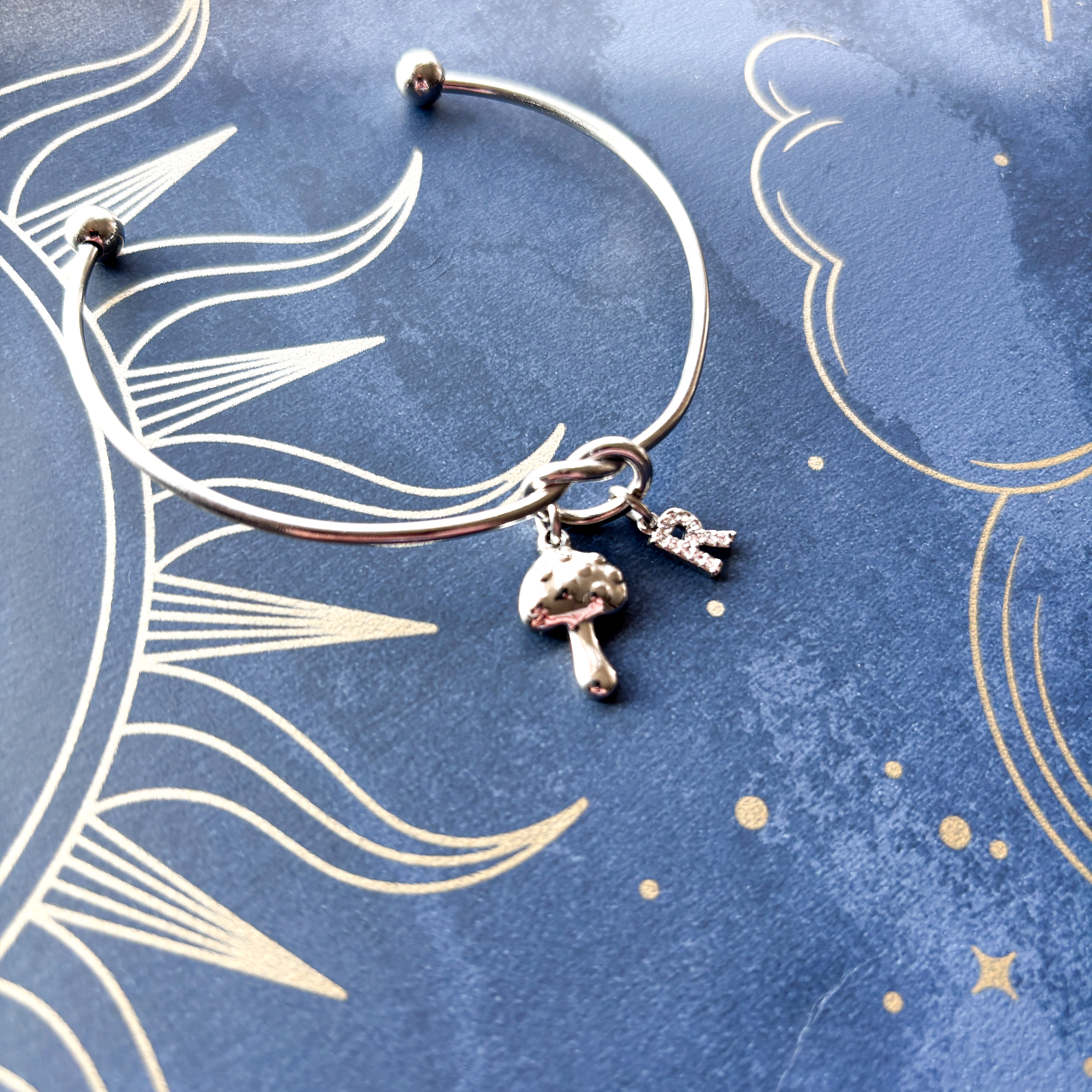 Personalised Mushroom Bracelet – Toadstool Initial Charm Bangle