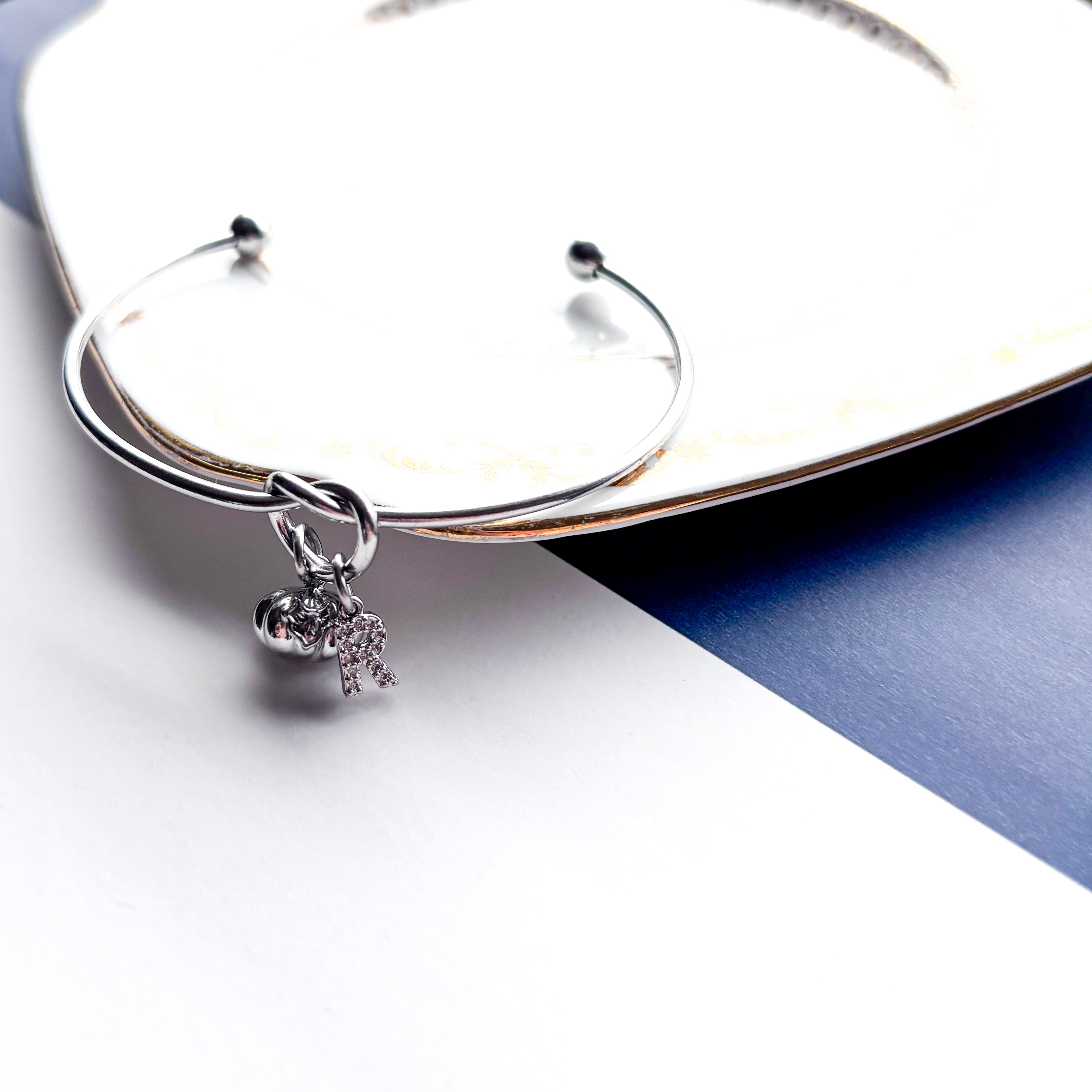 Personalised Pumpkin Bangle – Halloween Initial Charm Bracelet