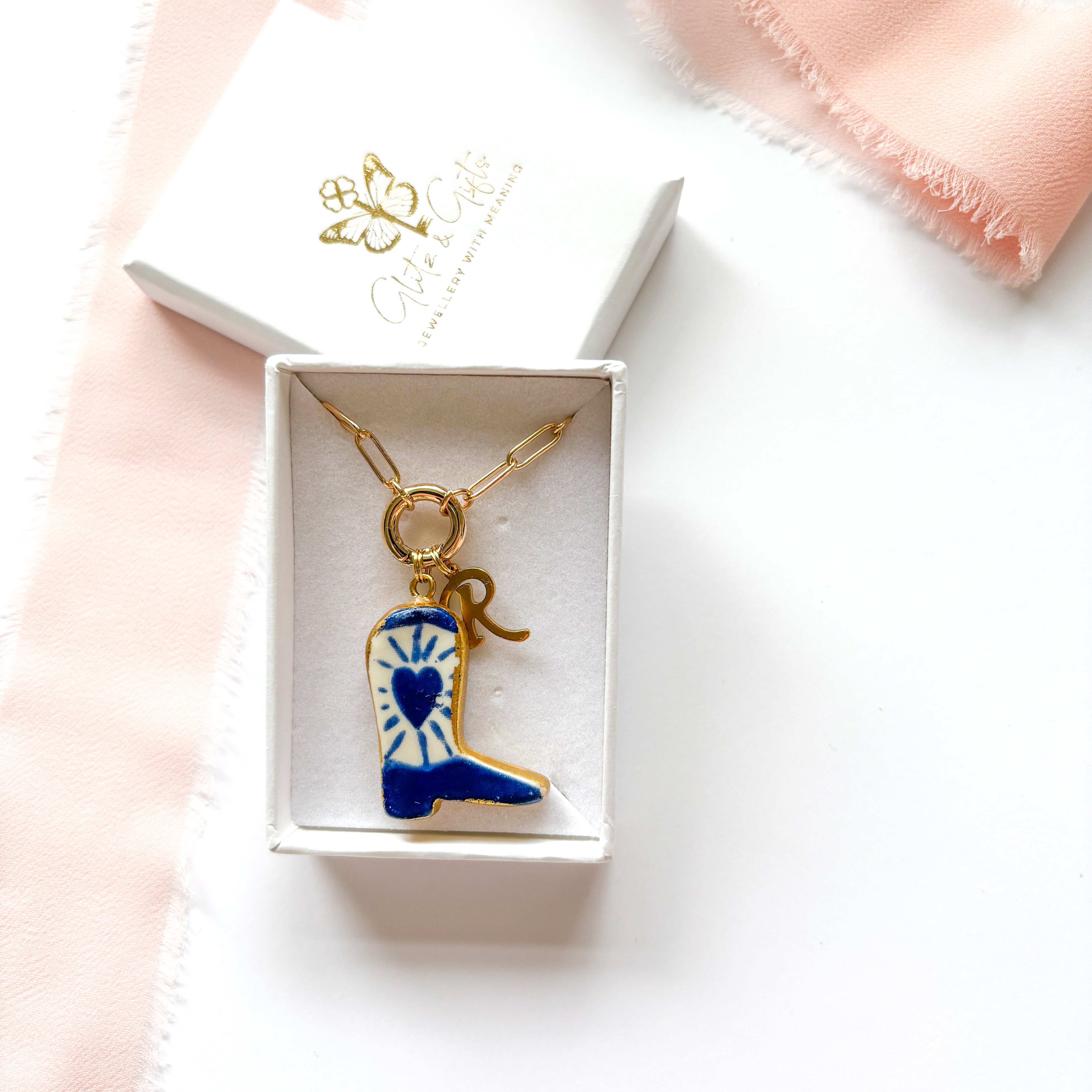 Ceramic Cowboy Boot Personalised Necklace