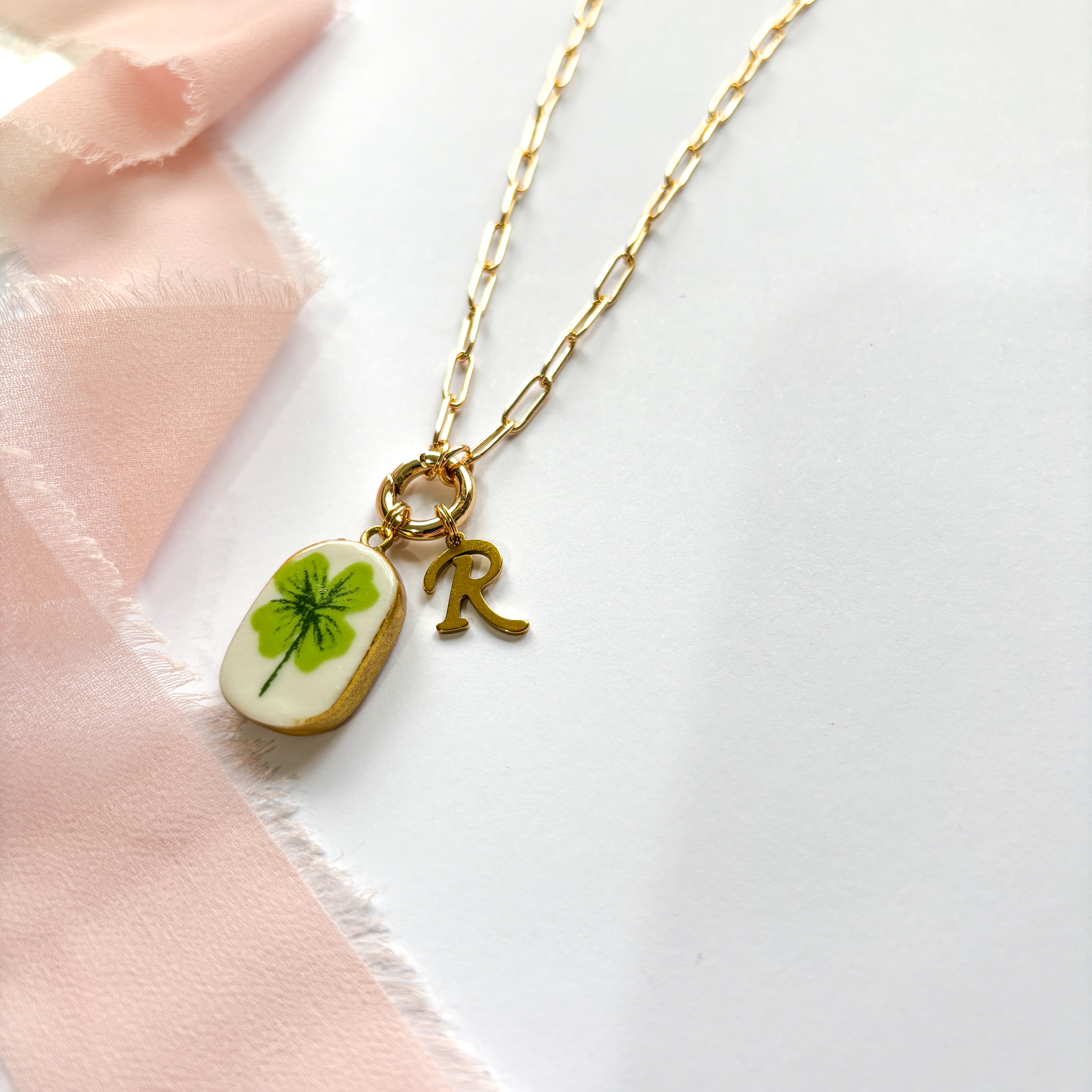 Ceramic Four Leaf Clover Personalised Necklace