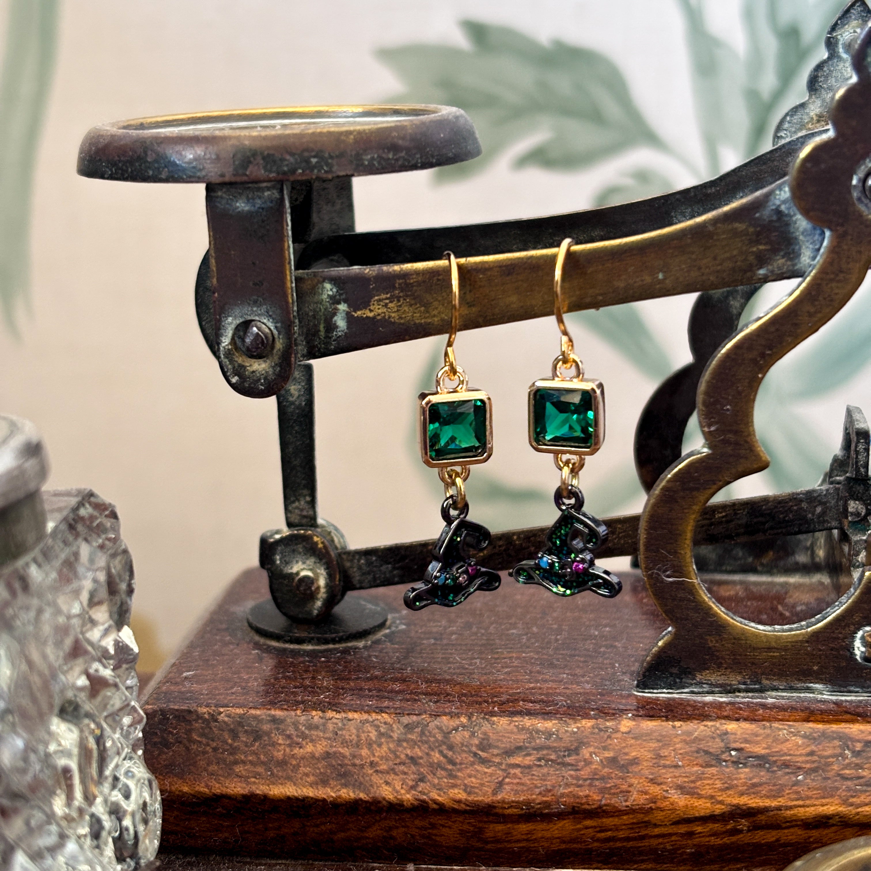 Black Glitter Witch Hat Earrings – Personalised Birthstone Halloween Jewellery