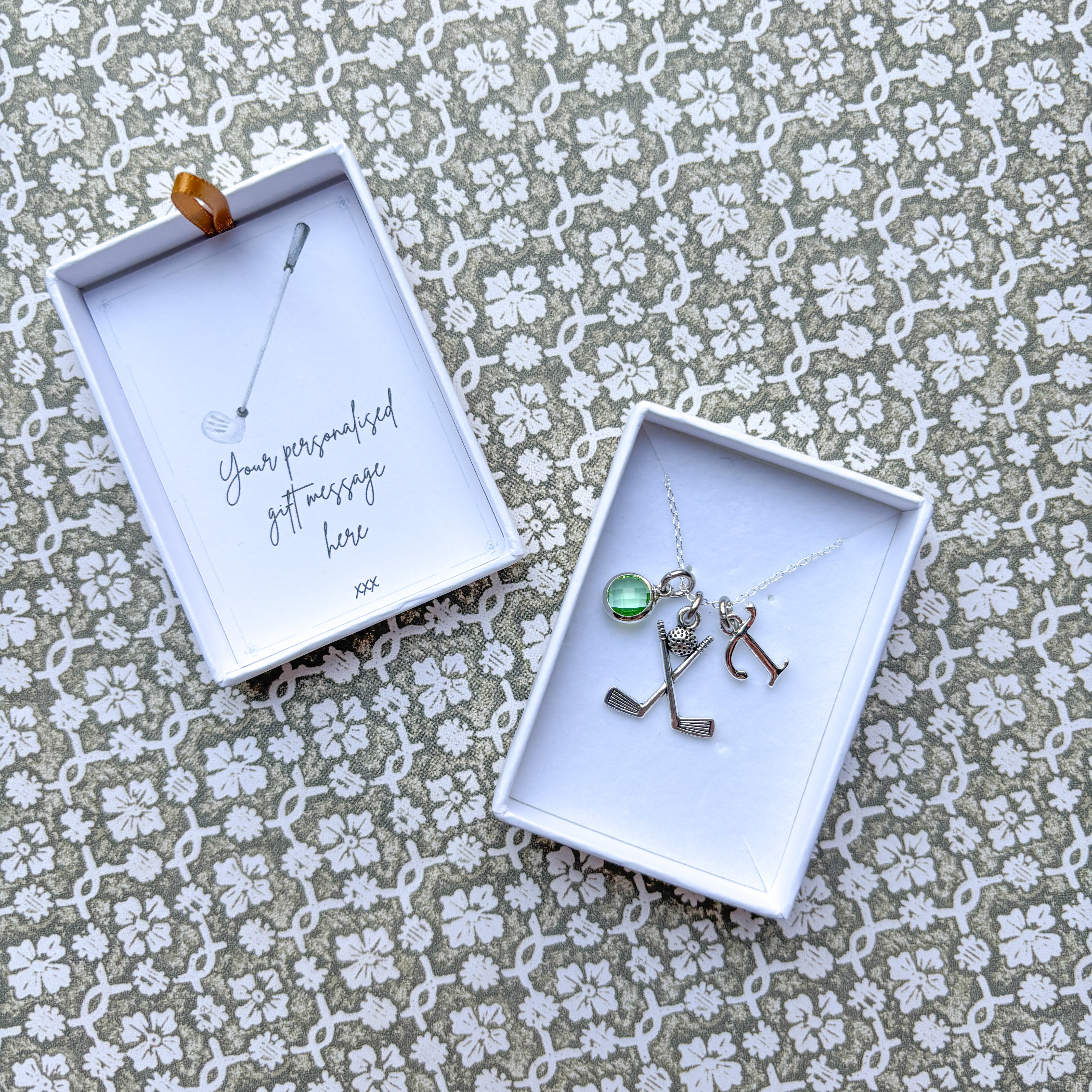 Personalised Golf Club Necklace Birthstone and Initial