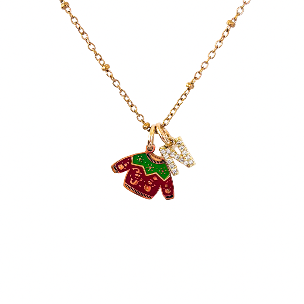 Personalised Christmas Jumper Necklace with Initial Charm