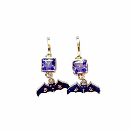 Black Enamel Bat Earrings – Personalised Birthstone Halloween Jewellery