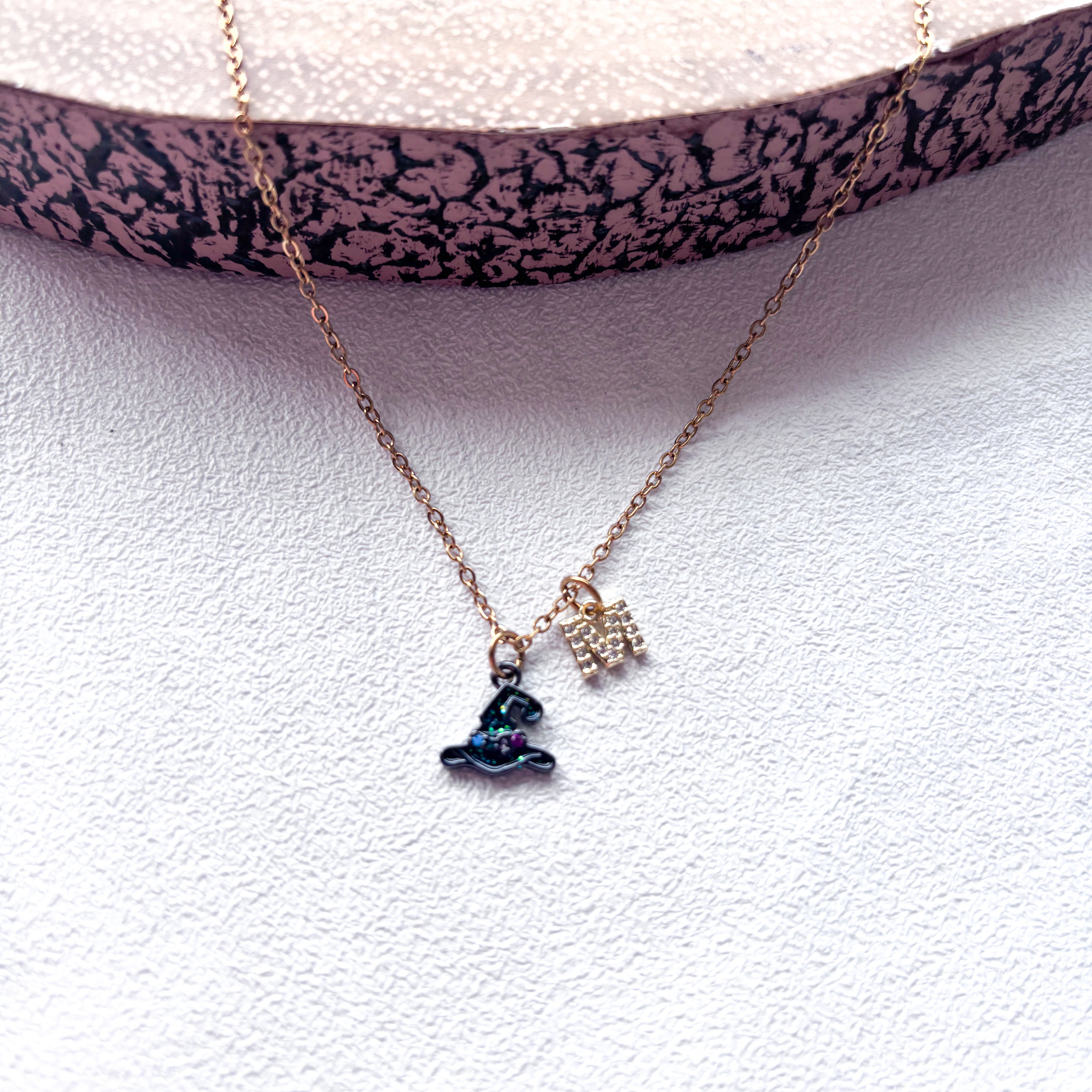 Black Glitter Witch Hat Necklace – Personalised Halloween Jewellery