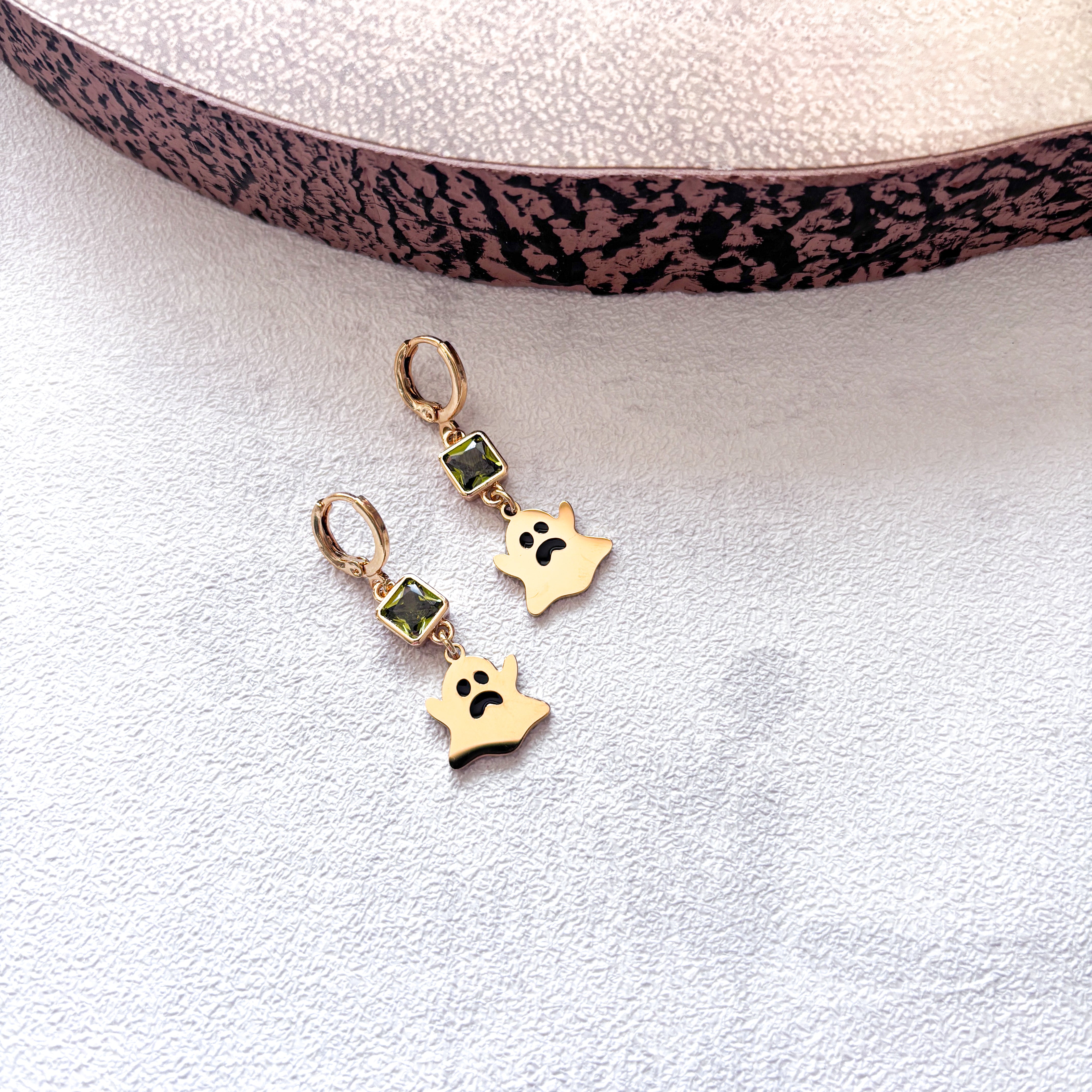 Ghost Earrings with Black Enamel Eyes – Birthstone Halloween Jewellery