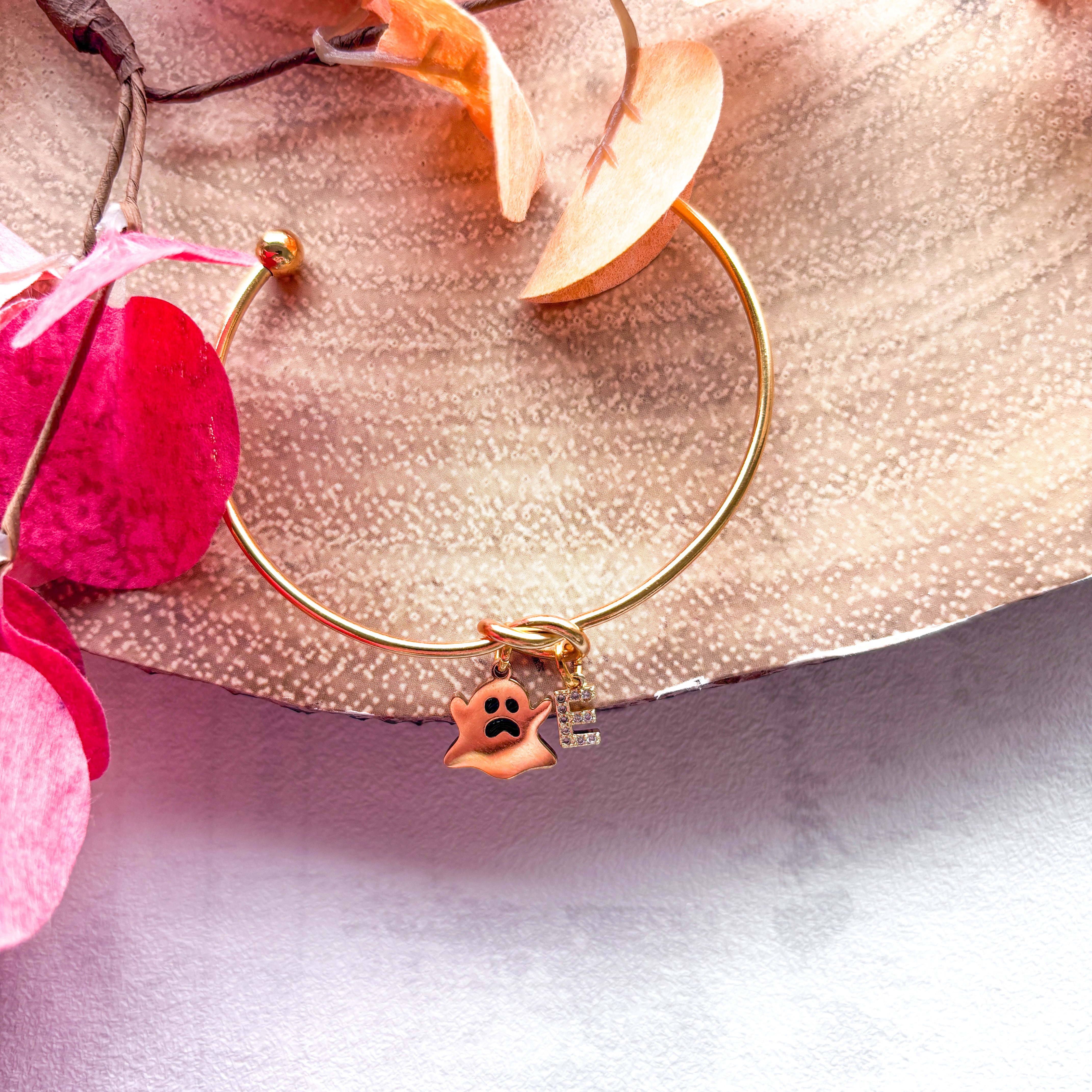 Gold Ghost Halloween Bangle – Personalised Initial Bracelet