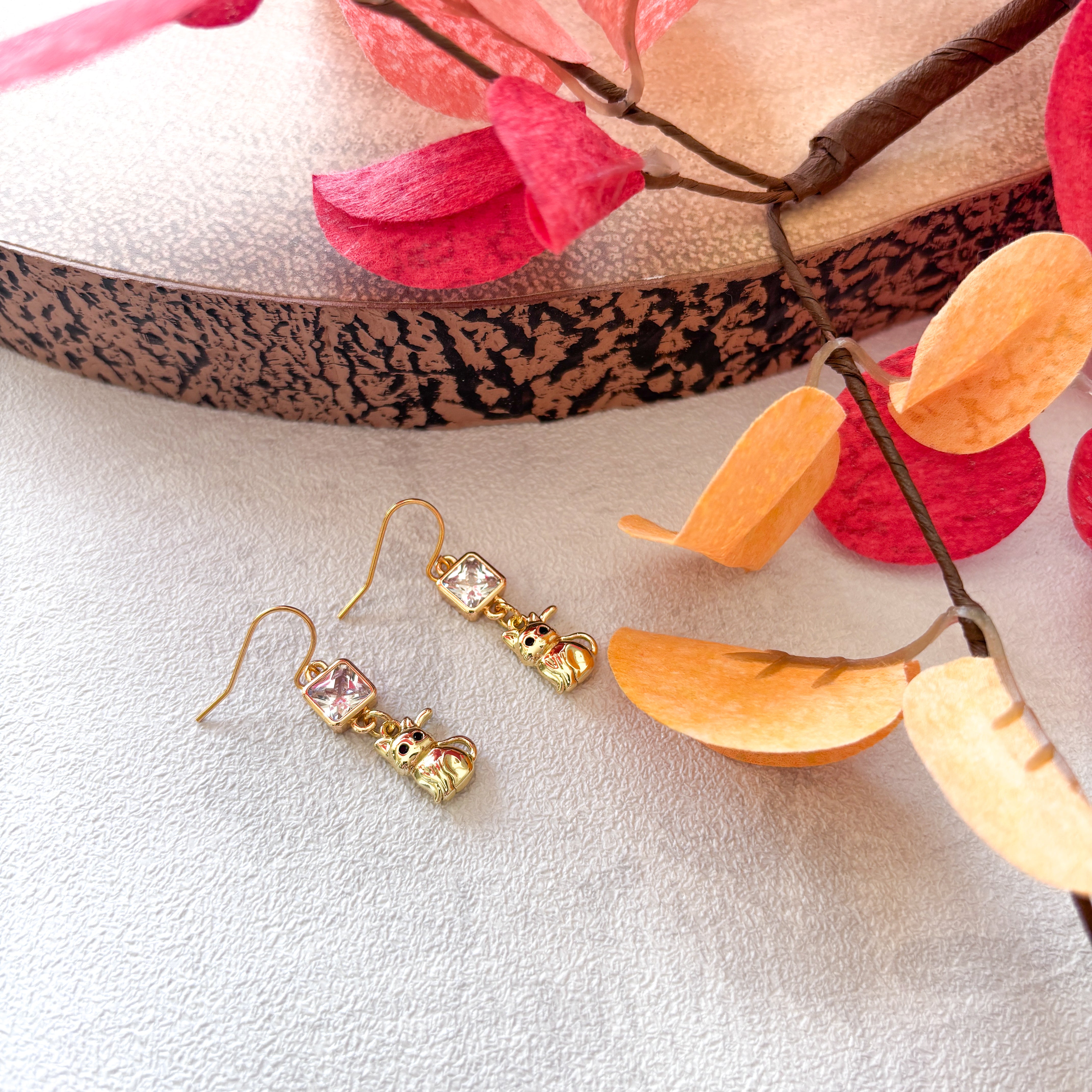 Cat Earrings with Black Enamel Eyes – Personalised Birthstone Jewellery