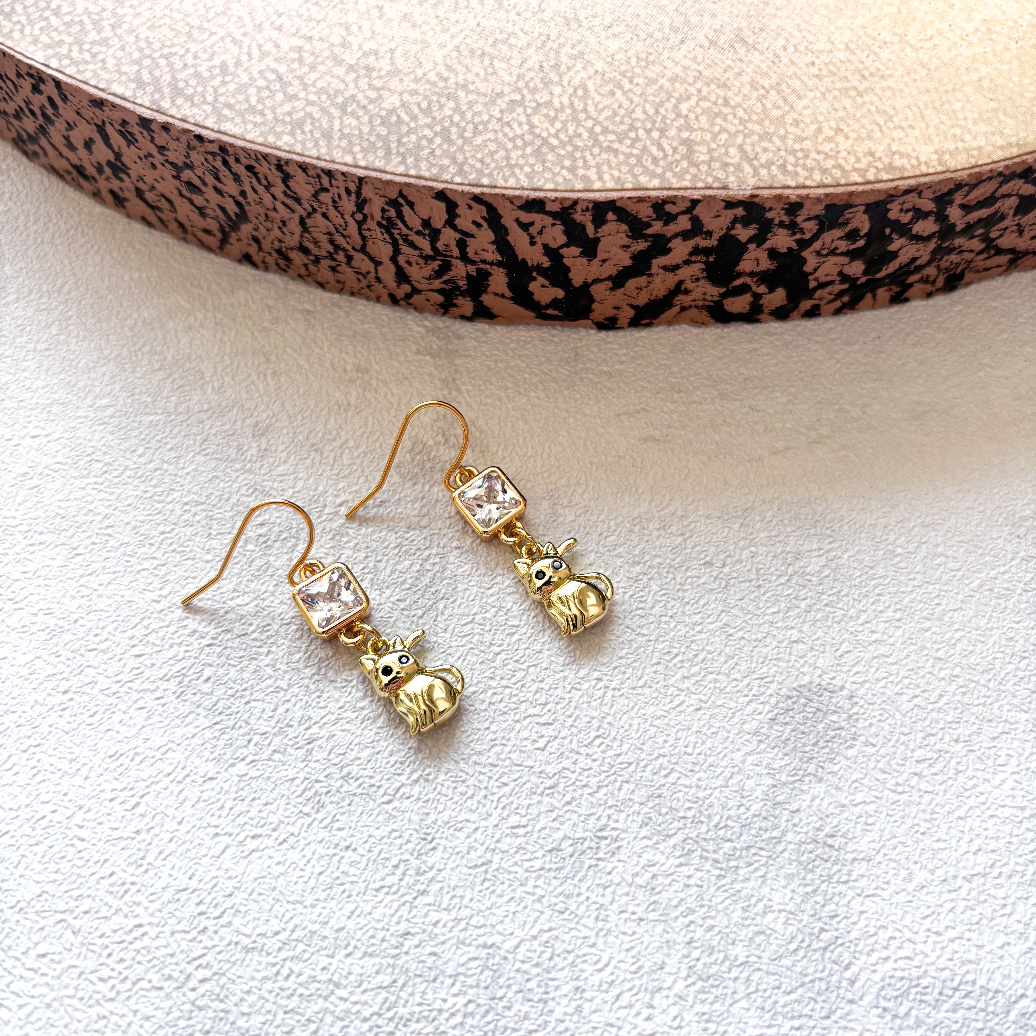 Cat Earrings with Black Enamel Eyes – Personalised Birthstone Jewellery