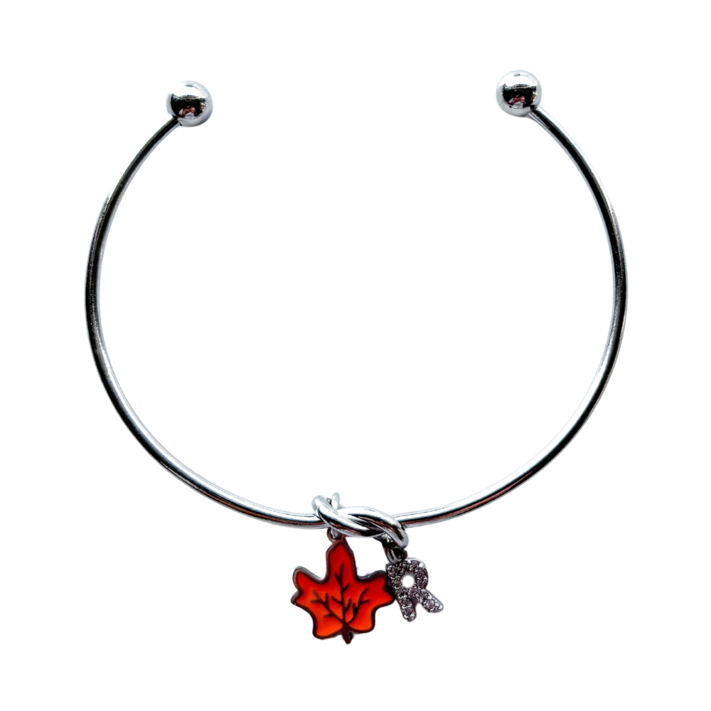 Personalised Enamel Maple Leaf Bangle – Autumn Initial Charm Bracelet