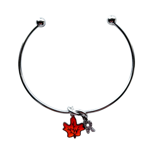 Personalised Enamel Maple Leaf Bangle – Autumn Initial Charm Bracelet