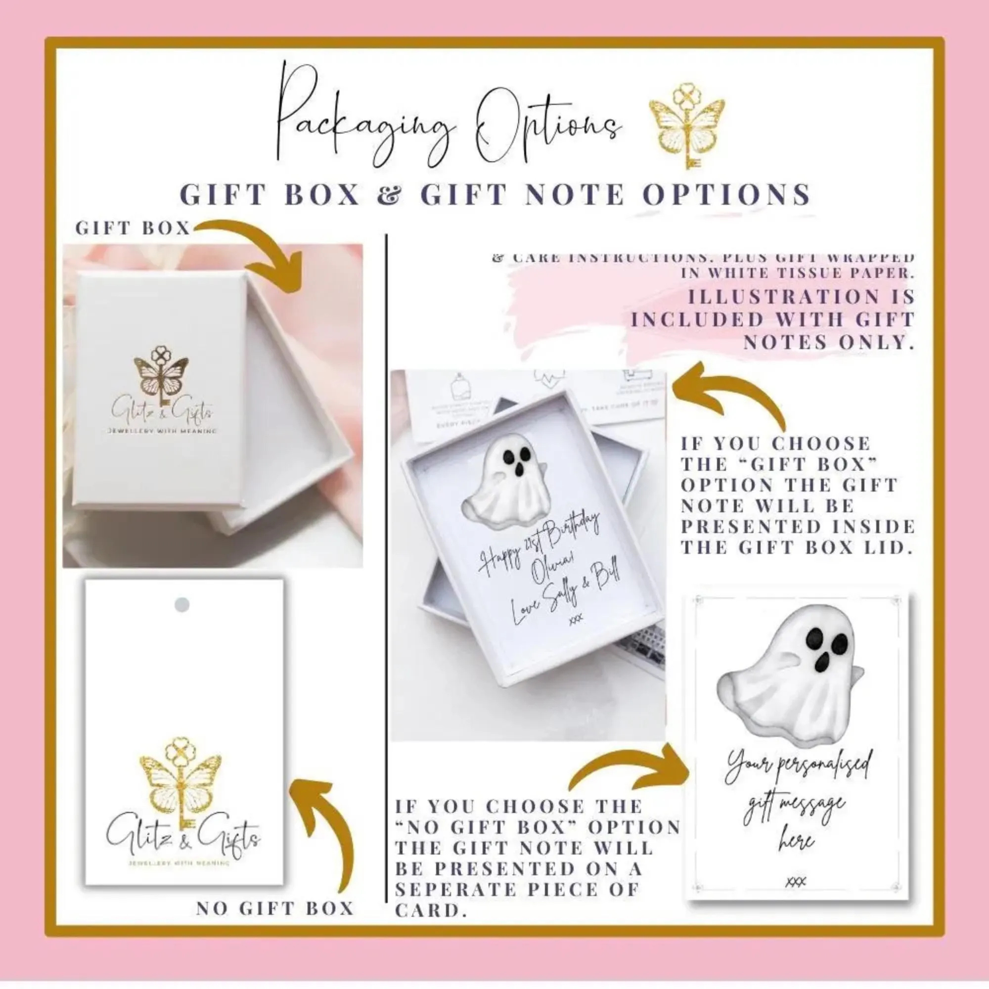 Ghost Charm Necklace with Birthstone & Initial, Personalised Halloween Jewellery, CZ Spring Clasp, Paperclip Chain Gift for Her