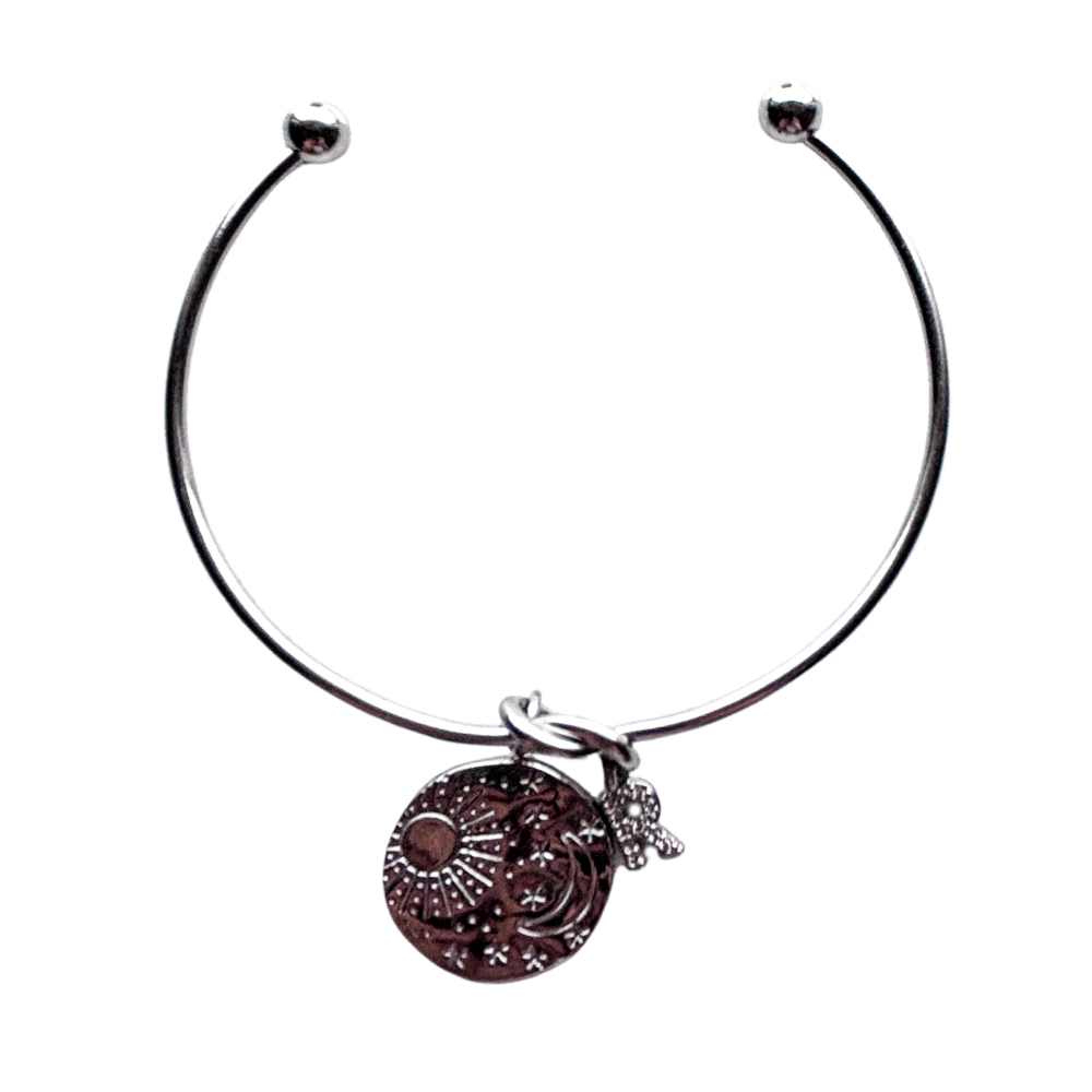 Personalised Moon, Sun & Star Bangle – Initial Charm Celestial Jewellery