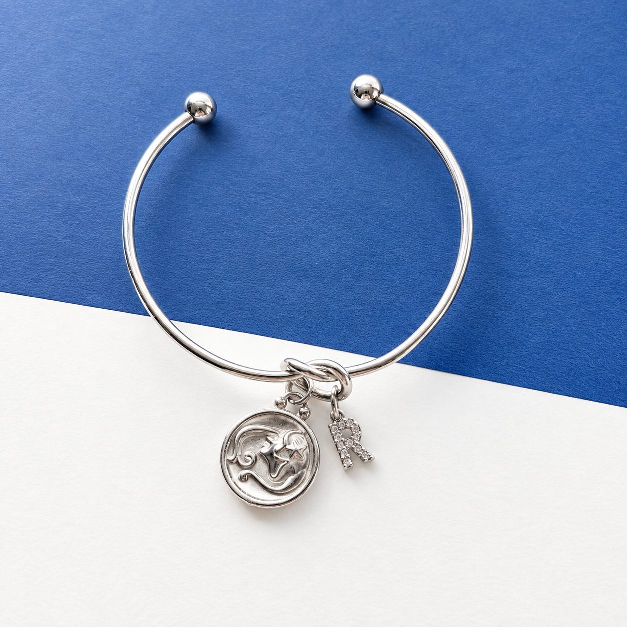 Personalised Zodiac Knot Bangle – Initial Charm Astrology Bracelet