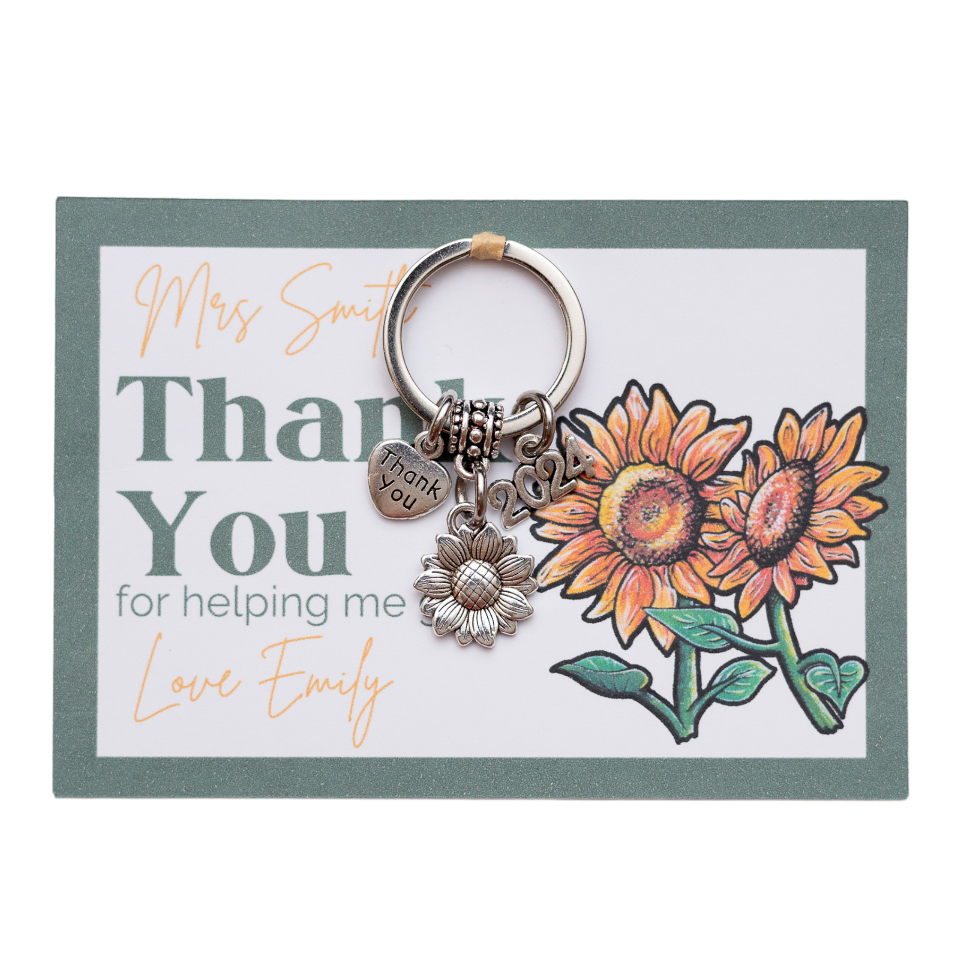 Teacher Sunflower Gift Keyring - 2025 Teacher Gift Personalised