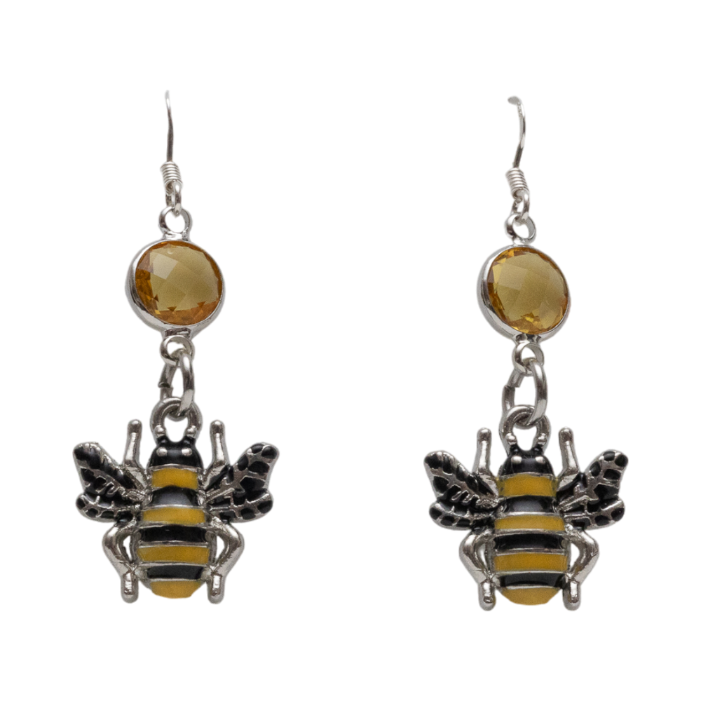 Personalised Bumble Bee Birthstone Charm Earrings