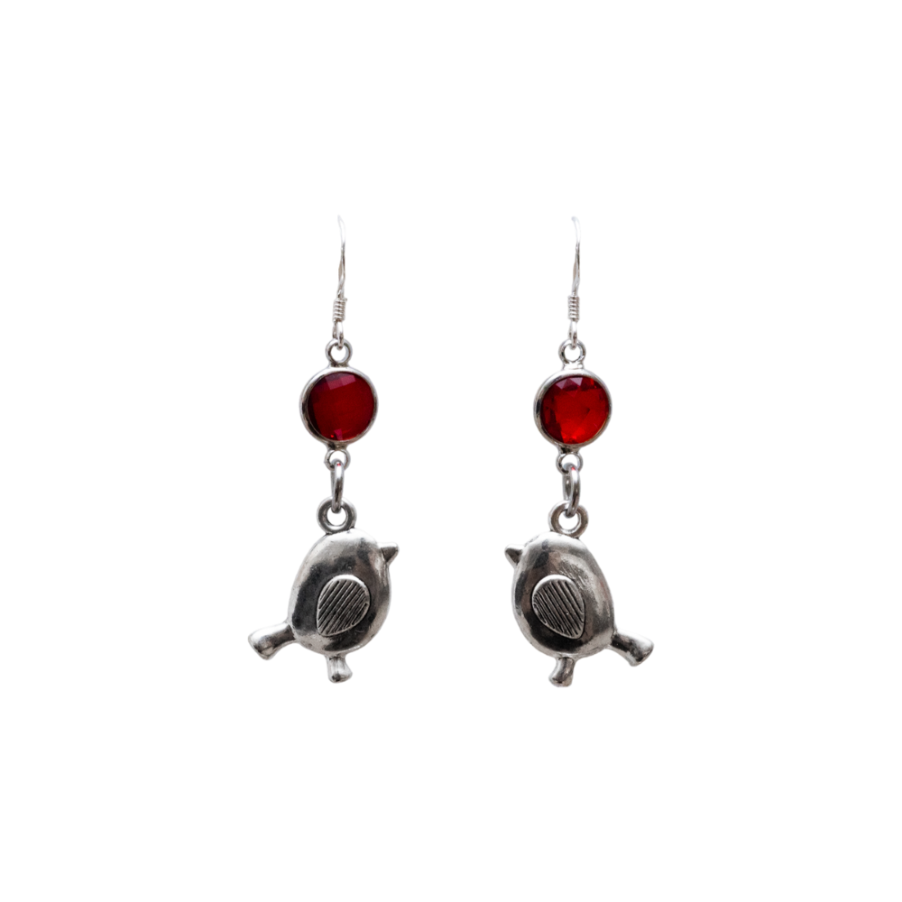 Personalised Robin Birthstone Charm Earrings