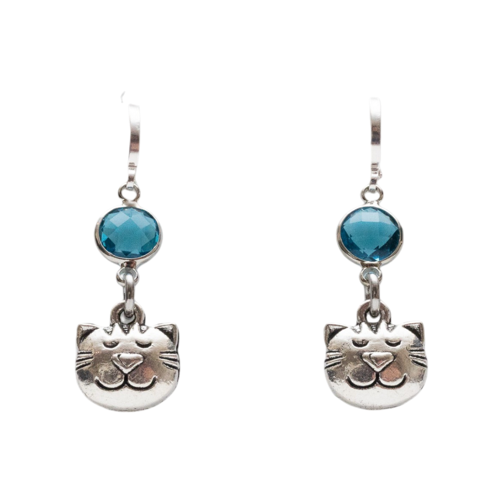 Cat Face Birthstone Charm Earrings