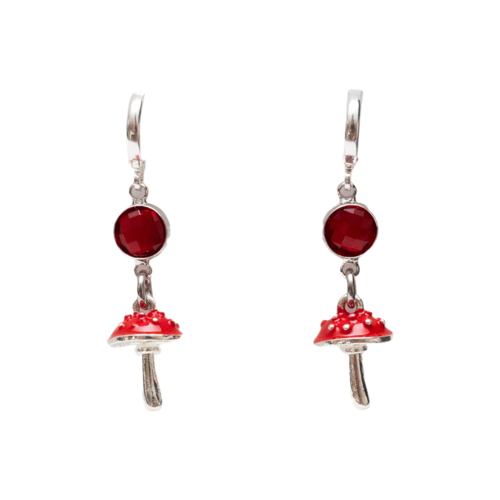 Red Toadstool Birthstone Charm Earrings