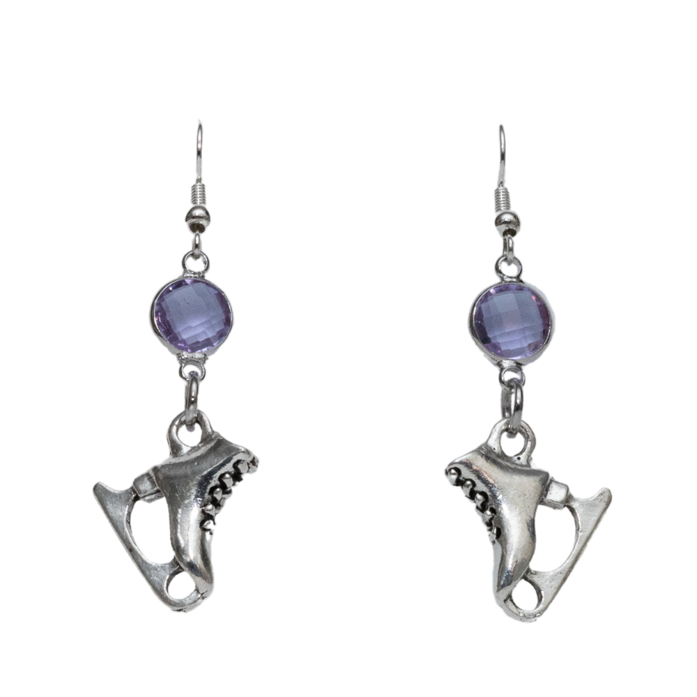 Personalised Ice Skate Birthstone Charm Earrings