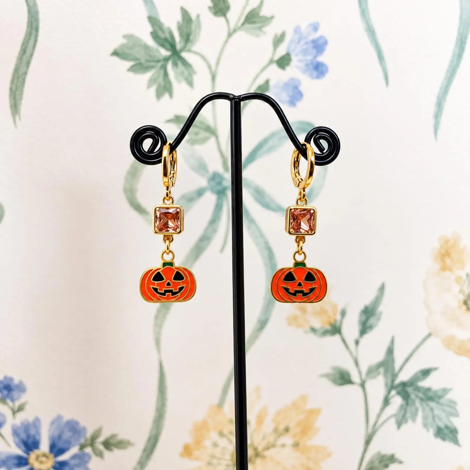Pumpkin Birthstone Earrings – Enamel Halloween Jewellery