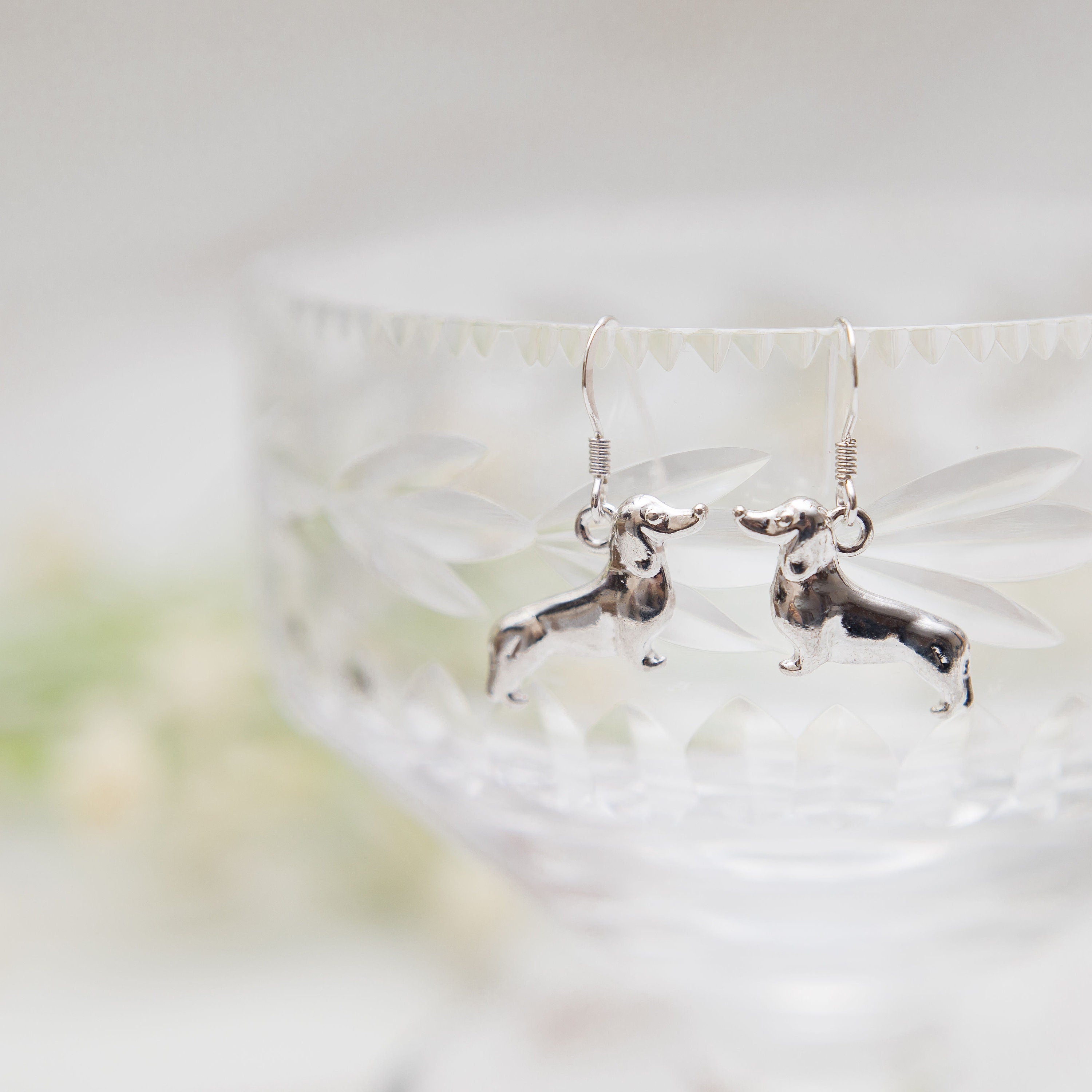 Dachshund earrings, sausage dog owner gift, dog charm hoops, non-pierced clip on, women's jewellery, hook ear wire, pet loss remembrance
