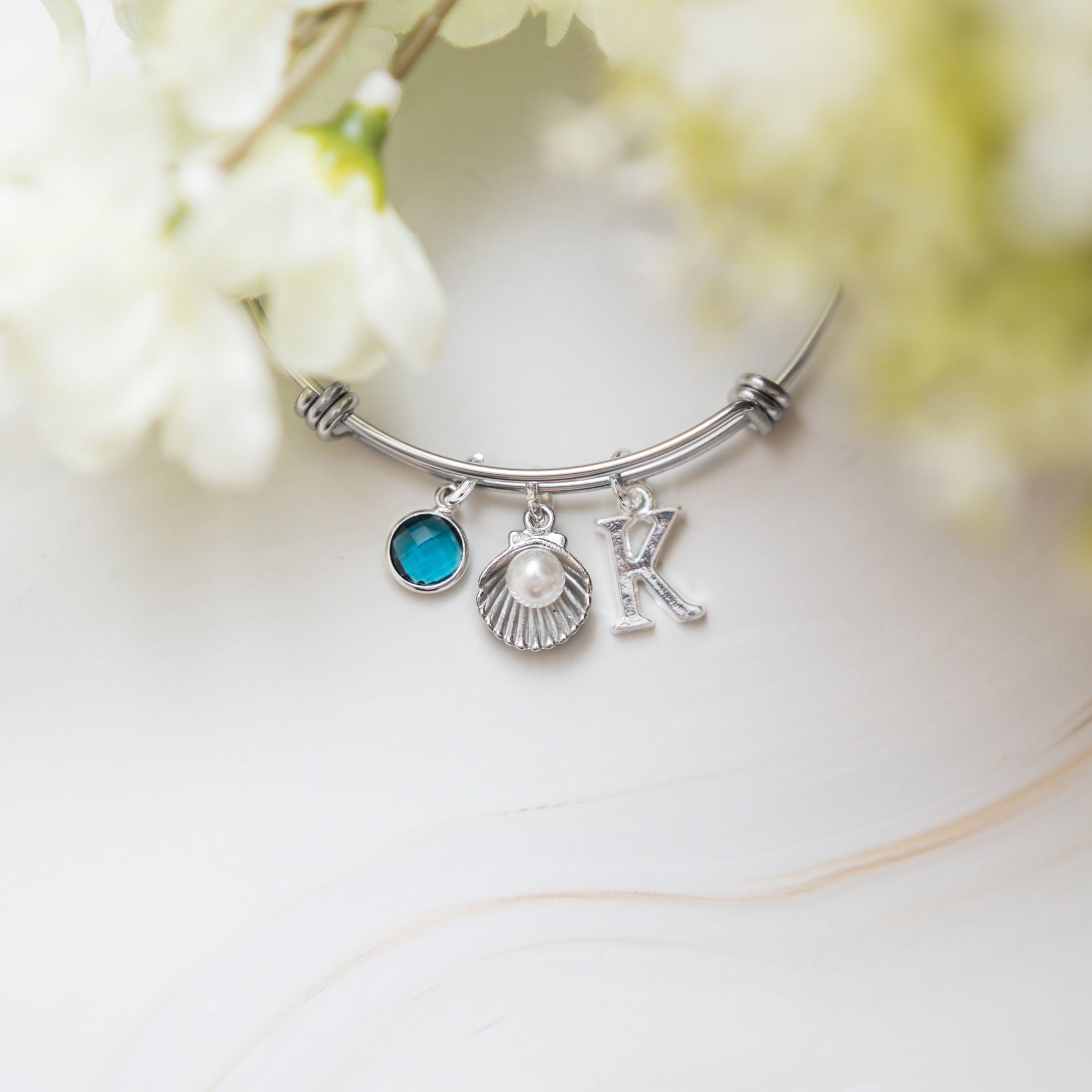Shell bracelet, adjustable bangle, personalised gifts, ocean sea jewellery, beach style, pearl women's jewellery
