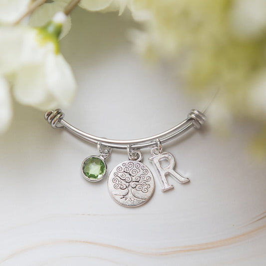 Tree bracelet, adjustable bangle, personalised gifts, oak nature gift, family life, women's jewellery