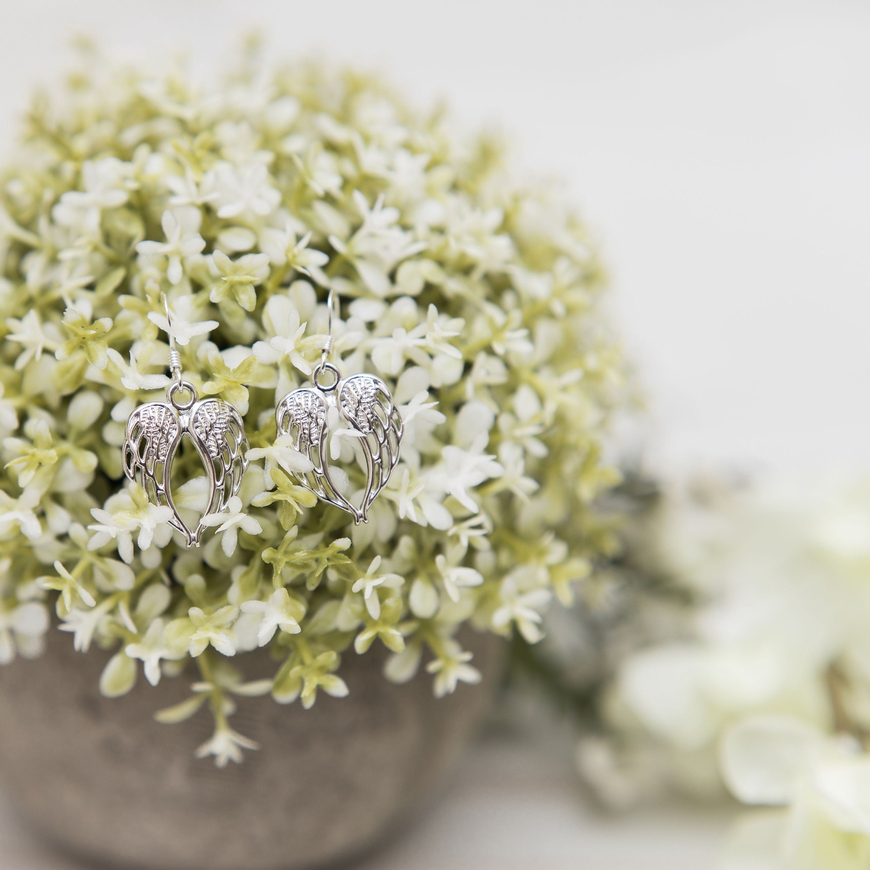 Angel wing earrings, guardian angels gift, charm drop dangle, simple everyday earring, double wing jewellery, remembrance memorial loss gift