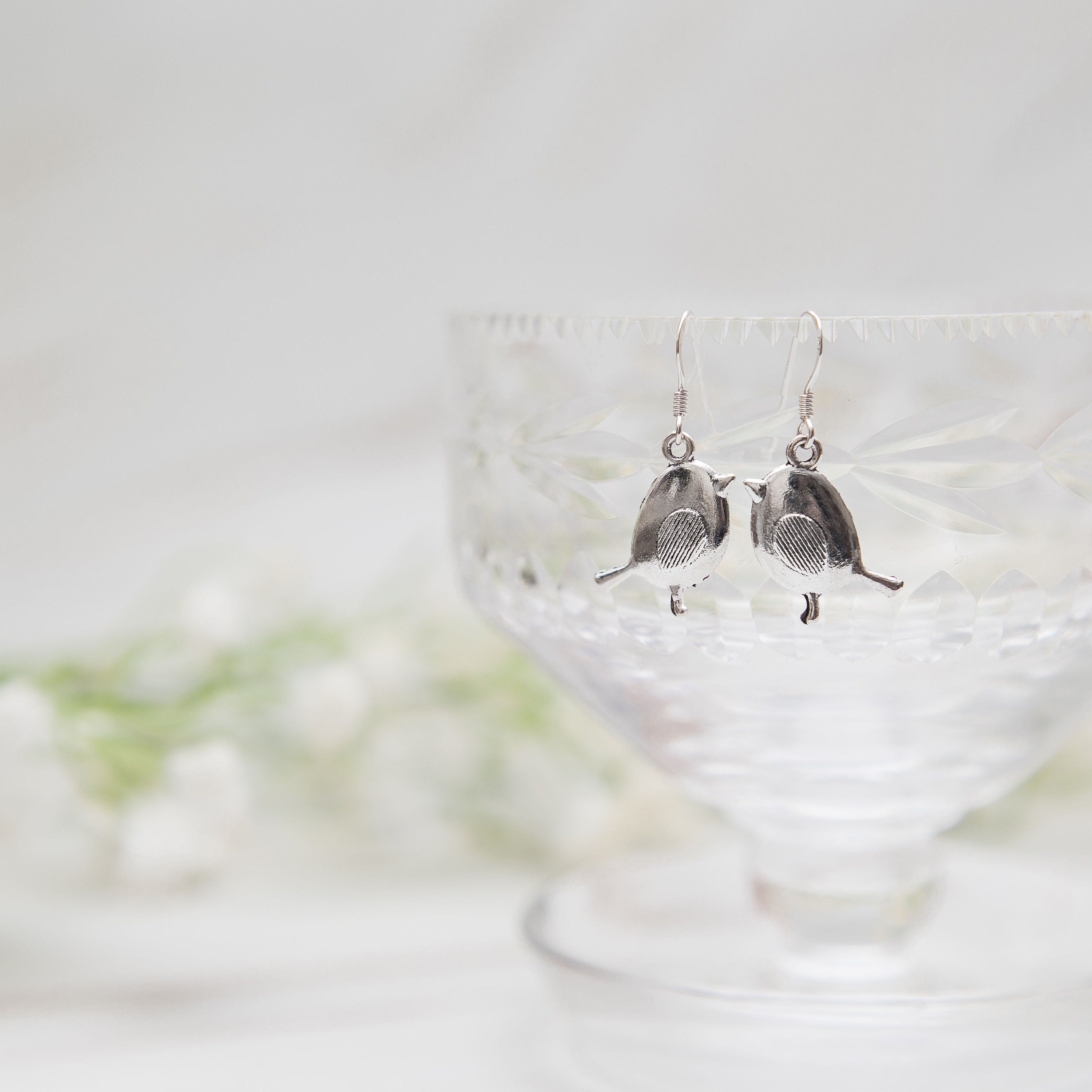 Robin earrings, bird jewellery, dangle drop charms, Christmas gift, remembrance memorial gifts, Robins appear loved ones near, winter animal