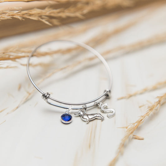 Dachshund bracelet, adjustable bangle, personalised gifts, dog owner. dogs walker. wiener puppy, sausage dog