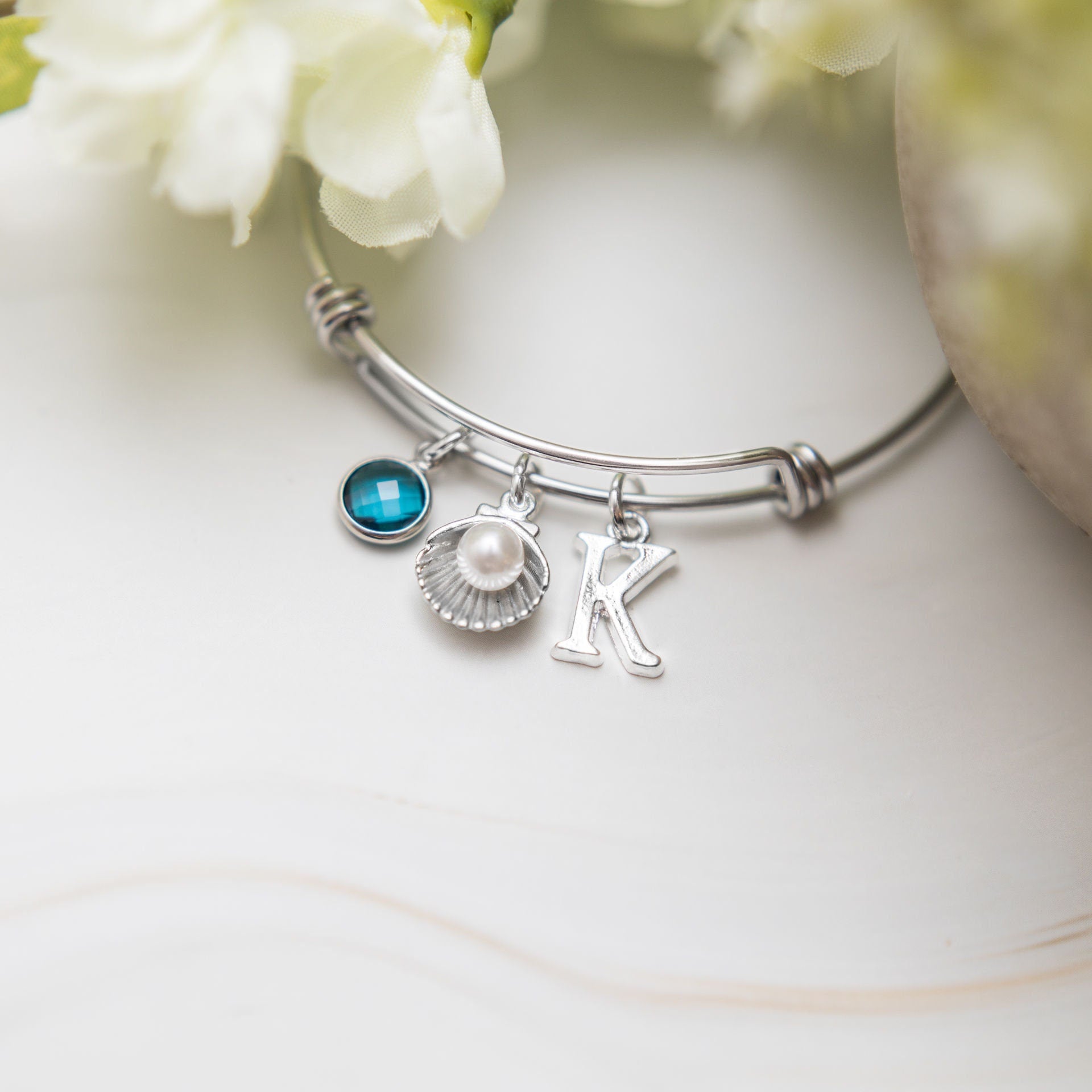Shell bracelet, adjustable bangle, personalised gifts, ocean sea jewellery, beach style, pearl women's jewellery