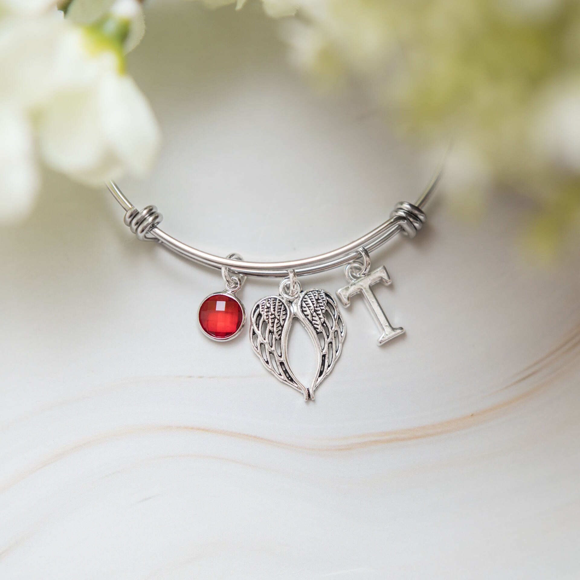 Angel wing bracelet, adjustable bangle, personalised gifts, guardian angel gift, rememberance