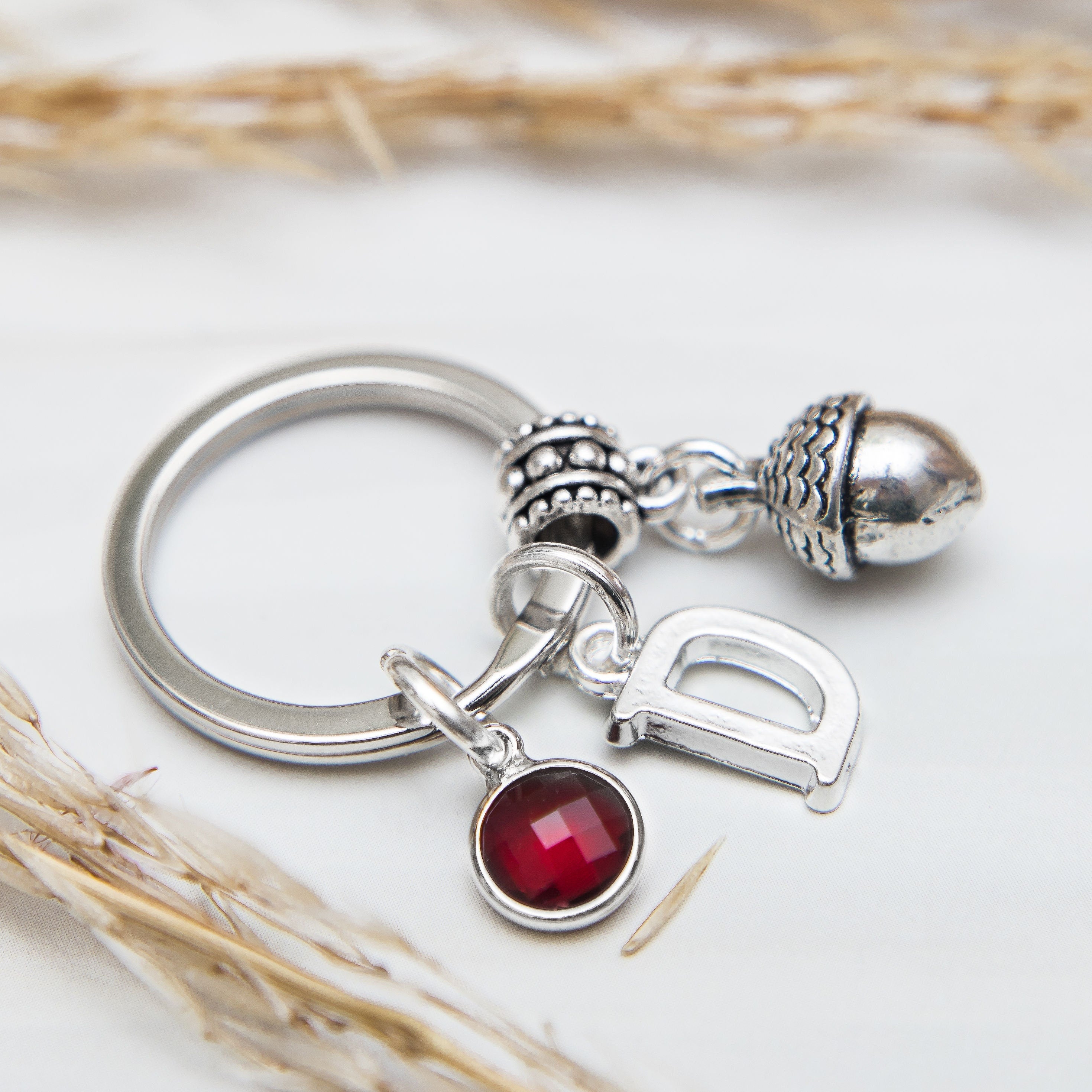 Acorn  keyring, personalised gifts, woodland walks nature, oak tree gift, birthstone initial, teacher thank you, fall Autumn bag charm