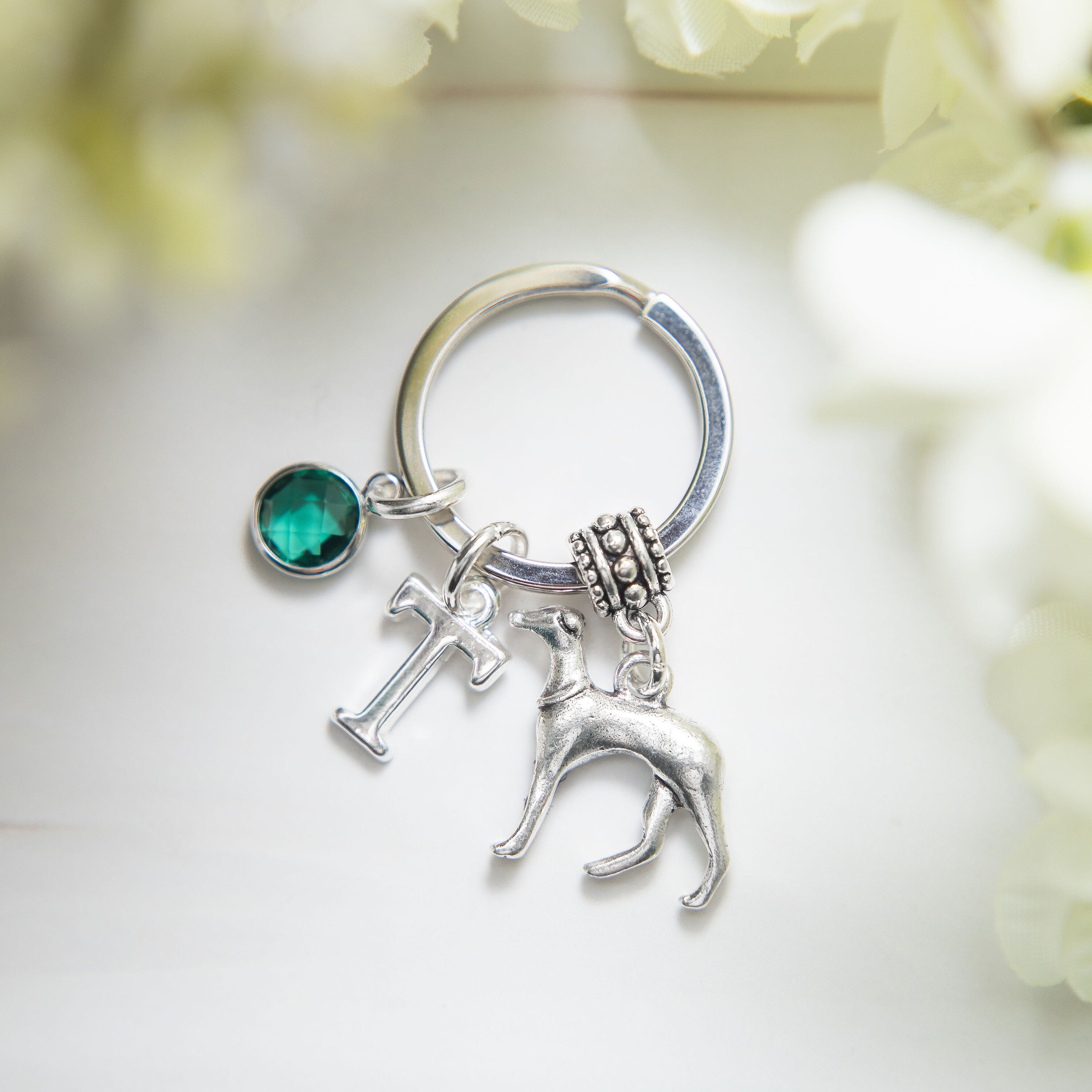 Greyhound keyring, dog keychain, personalised gifts, new puppy owner, pet loss remembrance, cute animal bag charm, birthday present for her