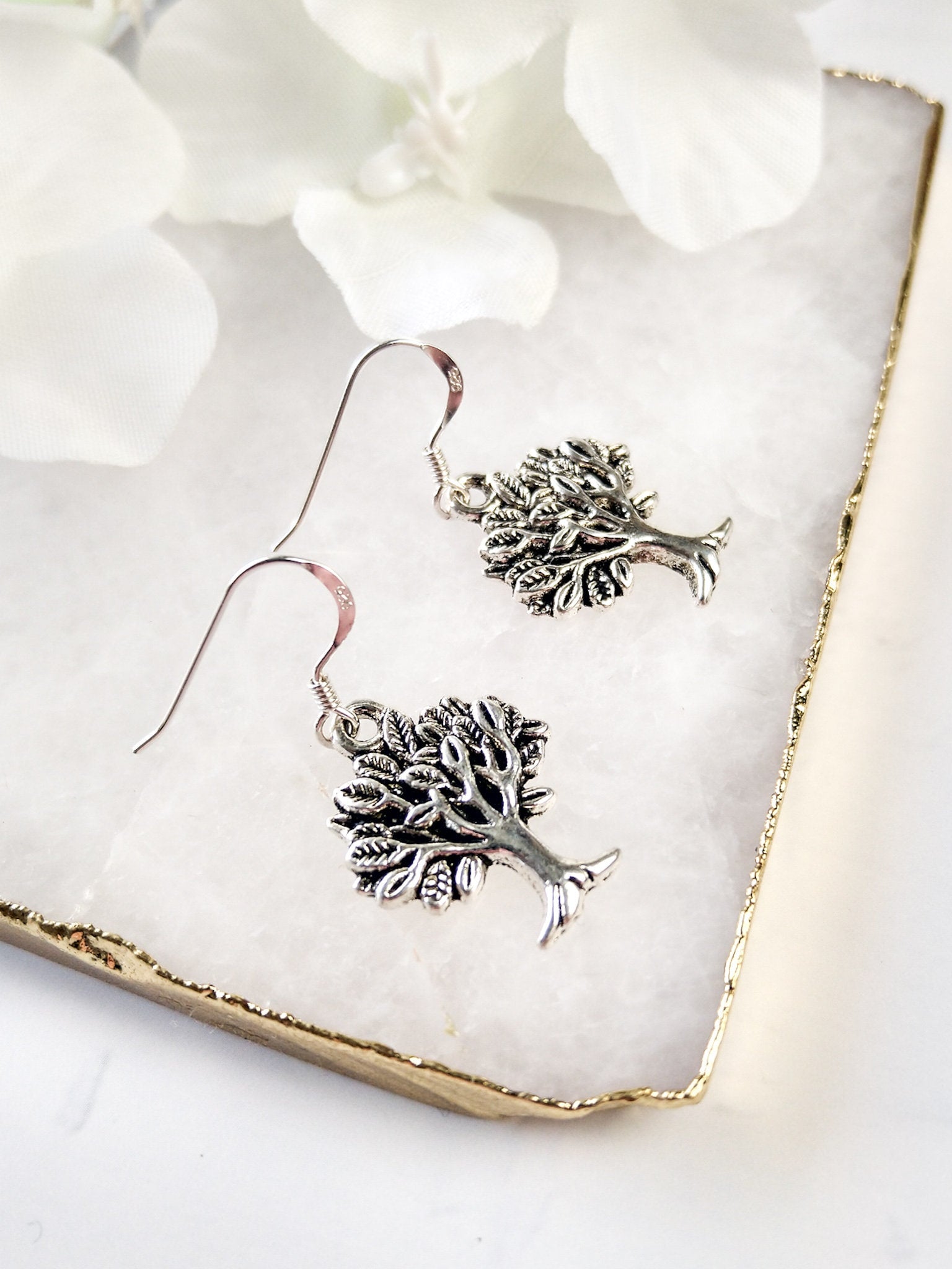 Tree earrings, 925 silver ear wires, woodland, nature jewellery, drop earrings