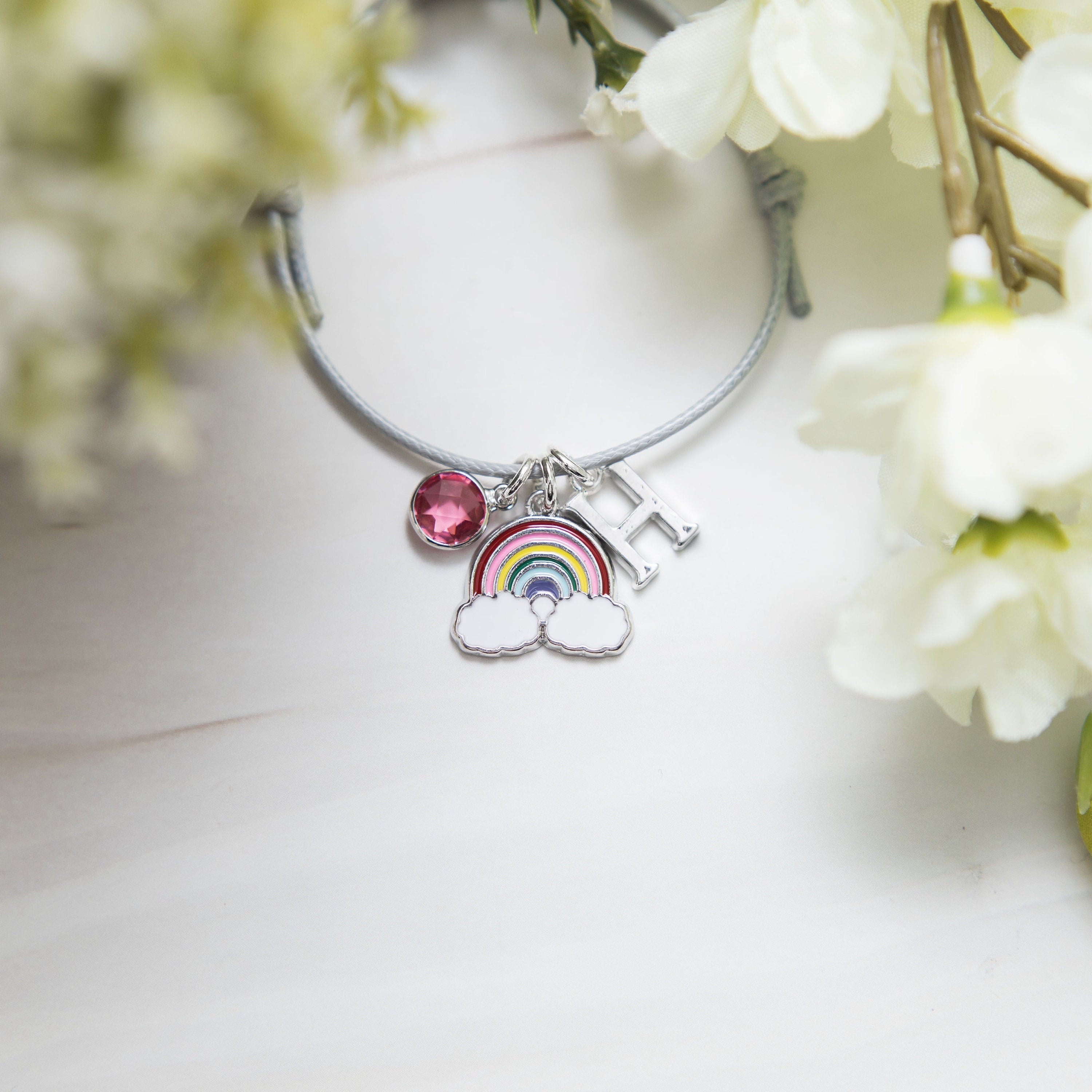 Rainbow bracelet, personalised gifts, custom rainbow jewellery, after every storm hope gift, birthstone birthday, initial letter accessory