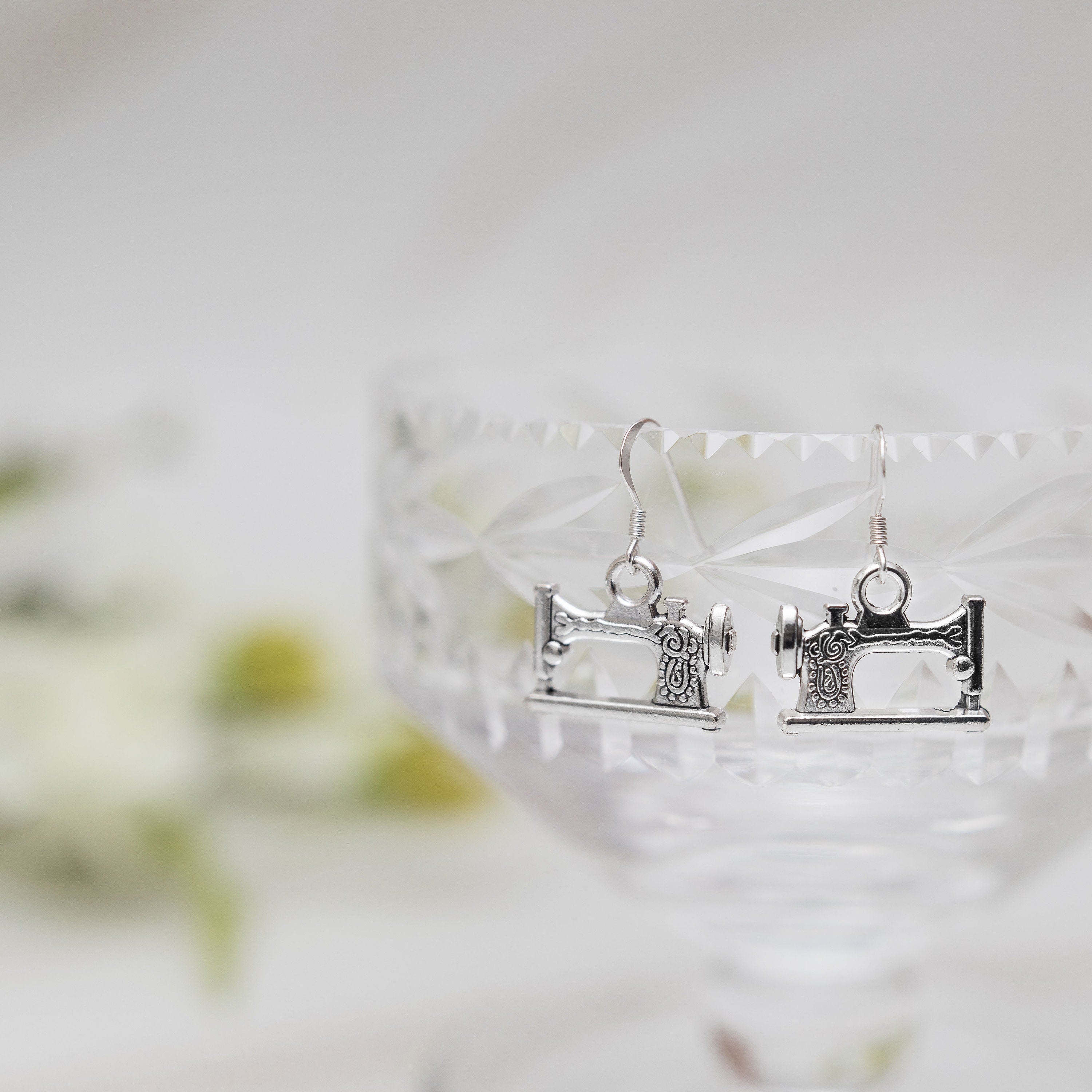 Sewing machine earrings, sterling silver hooks, gifts for sewer, sew gift,