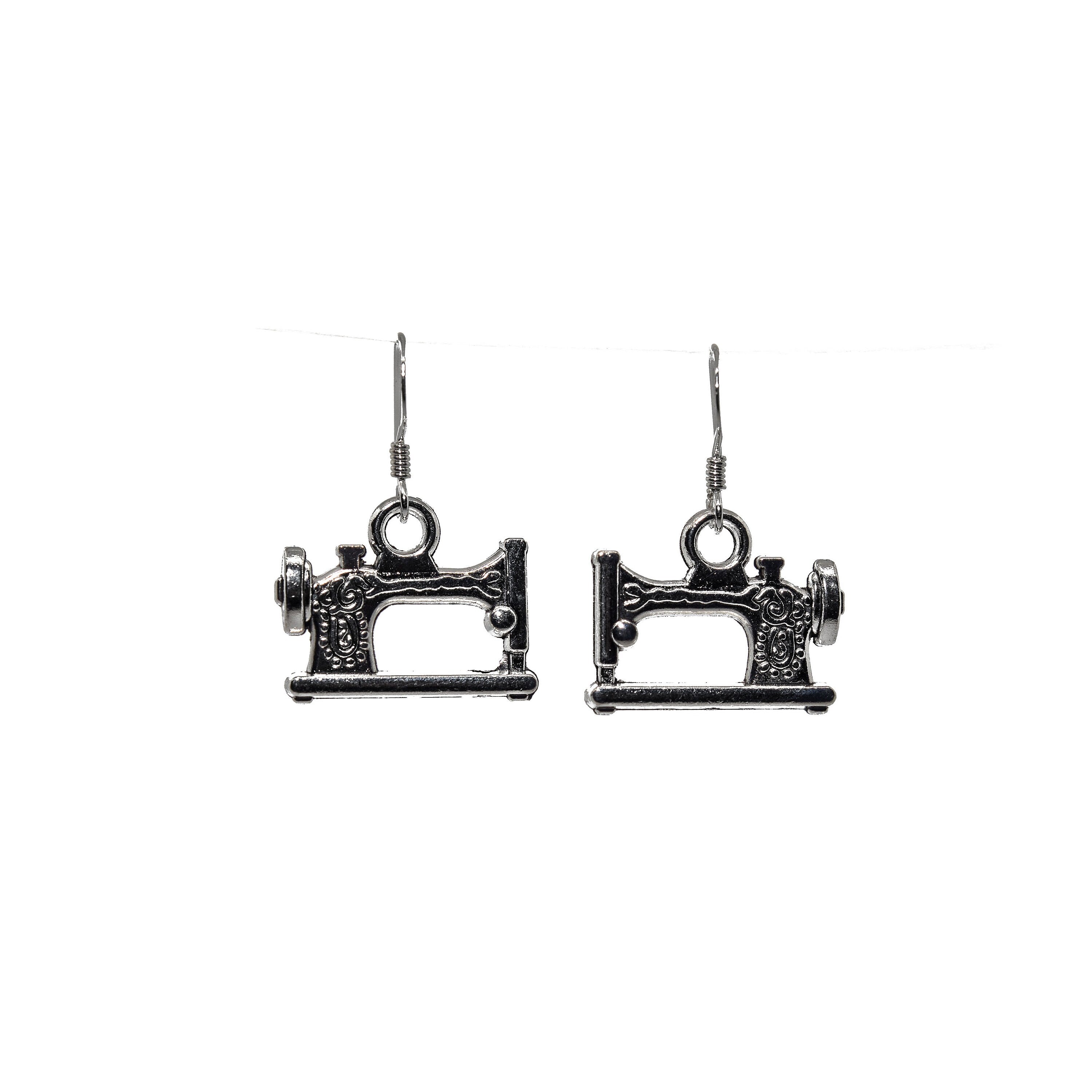 Sewing machine earrings, sterling silver hooks, gifts for sewer, sew gift,