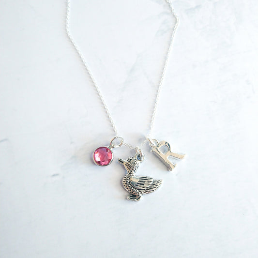 Duck Necklace: Personalised Initial & Birthstone Charm