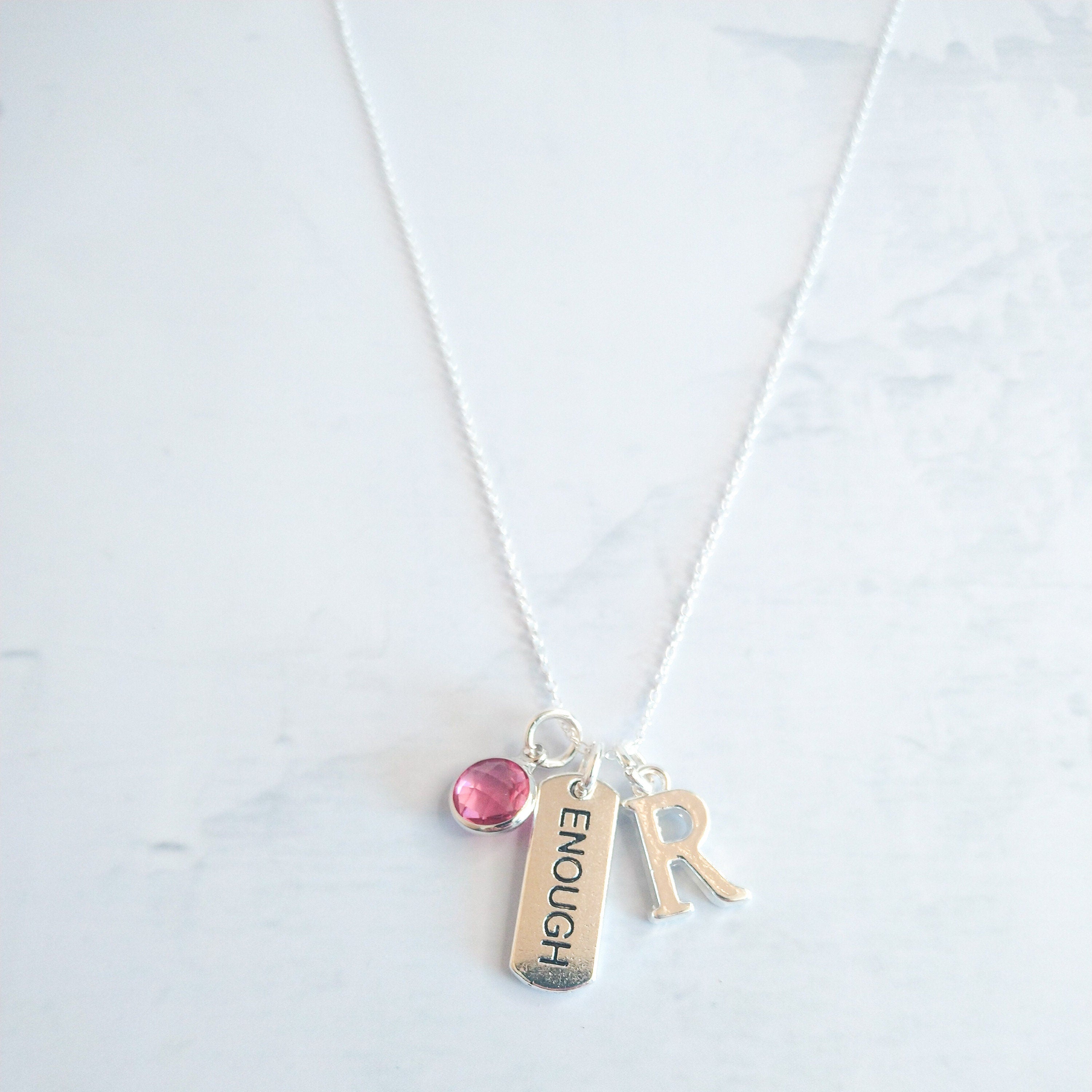 Enough Charm Necklace: Personalised Birthstone Initial Jewellery