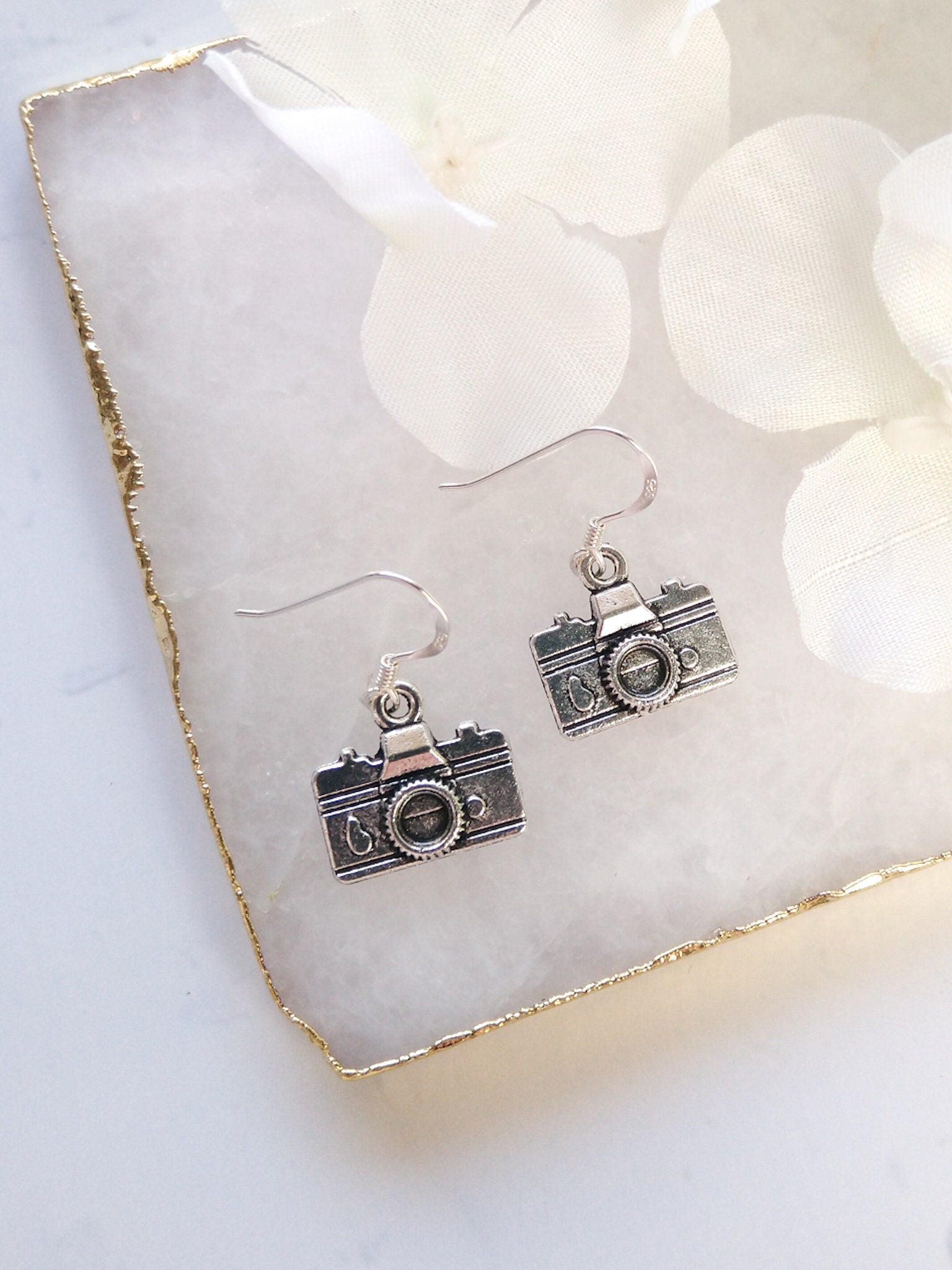 Camera earrings, 925 sterling silver ear wires, camera jewellery, gifts for photographer