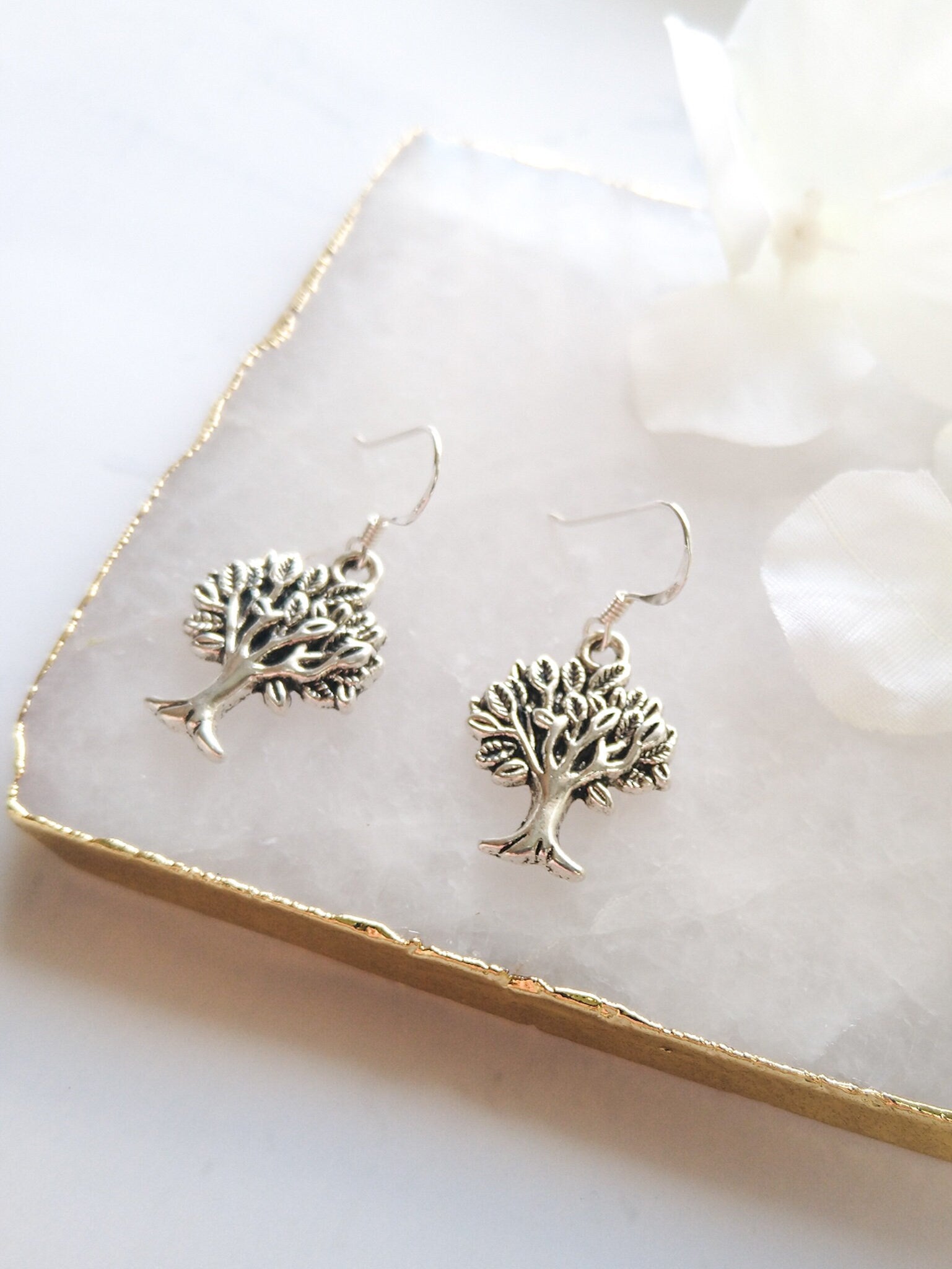 Tree earrings, 925 silver ear wires, woodland, nature jewellery, drop earrings