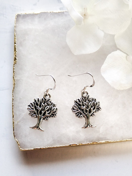 Tree earrings, 925 silver ear wires, woodland, nature jewellery, drop earrings