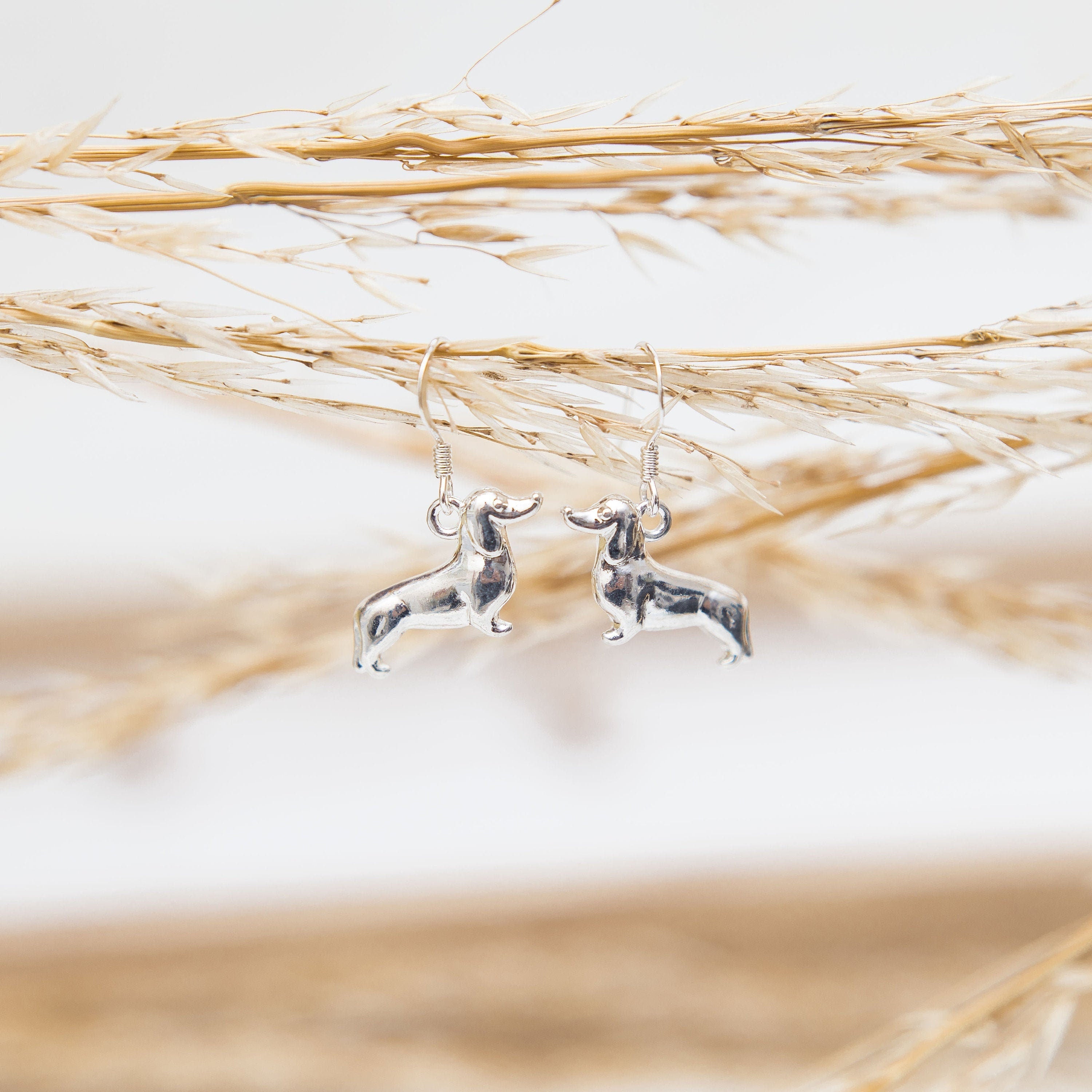 Dachshund earrings, sausage dog owner gift, dog charm hoops, non-pierced clip on, women's jewellery, hook ear wire, pet loss remembrance