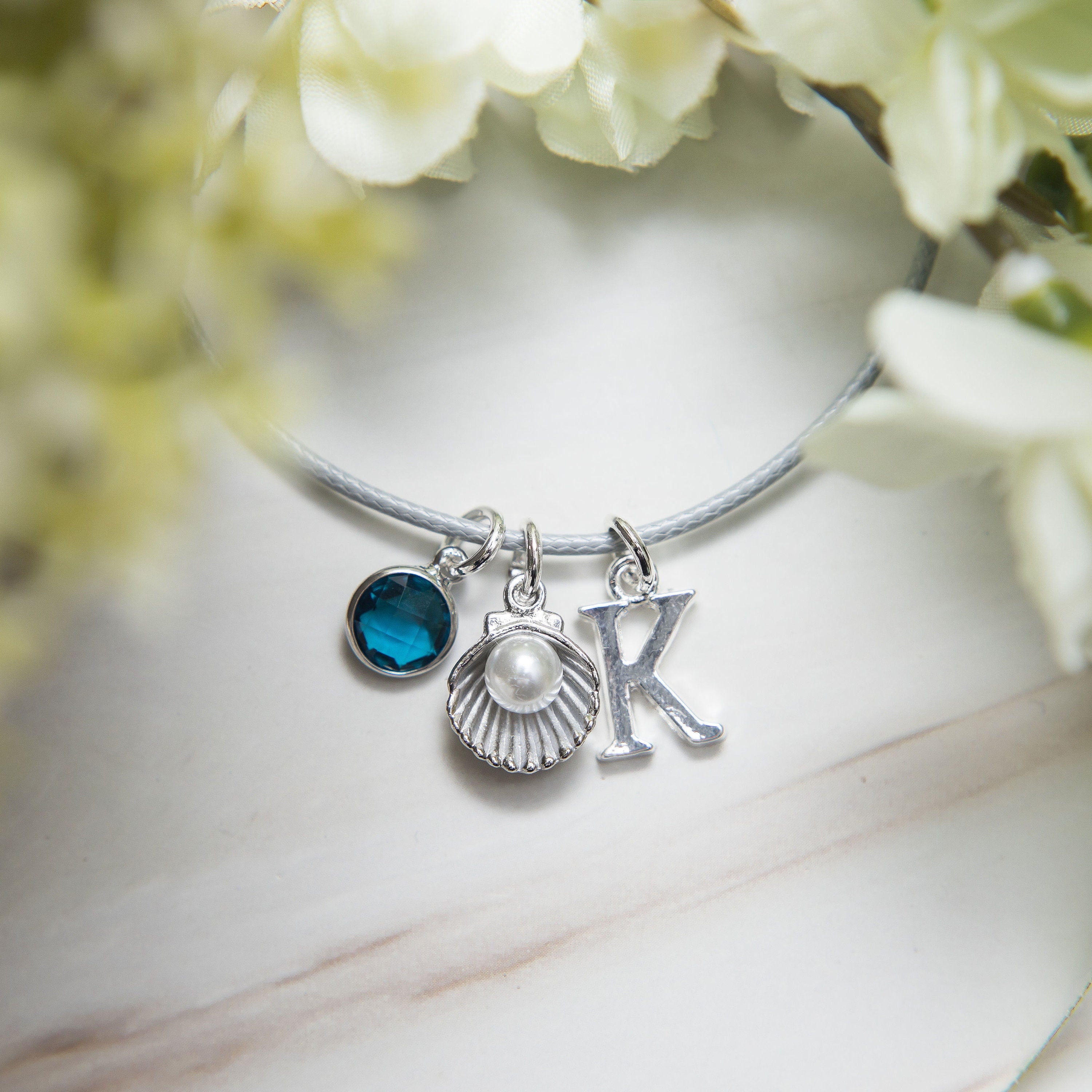 Shell bracelet, wax cord adjustable bracelets, personalised gifts, friendship, pearl jewellery, beach ocean sea